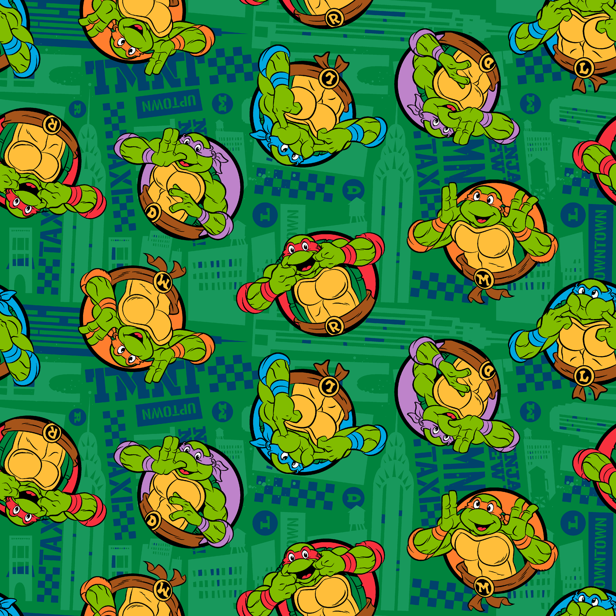 Teenage Mutant Ninja Turtles cartoon characters on green patterned background tiled preview square