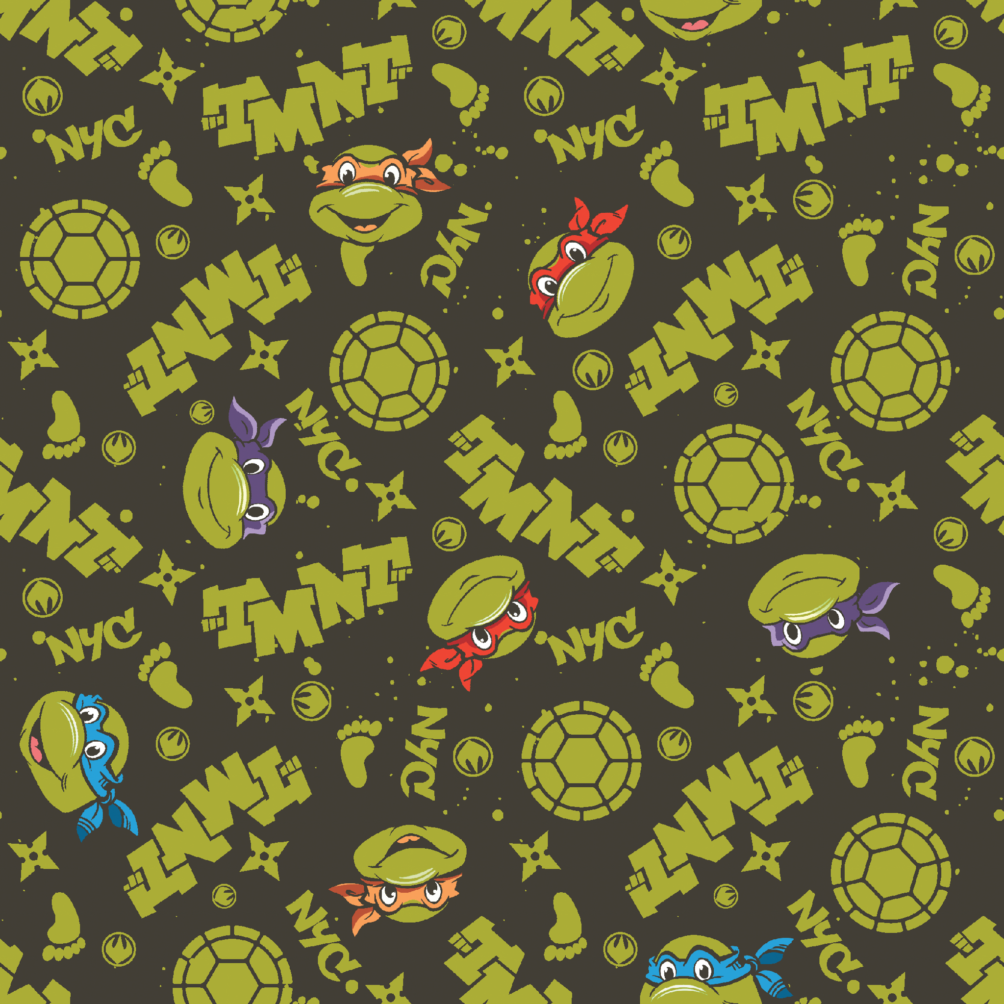 Pattern of Teenage Mutant Ninja Turtles with "TMNT" text on dark background tiled preview square