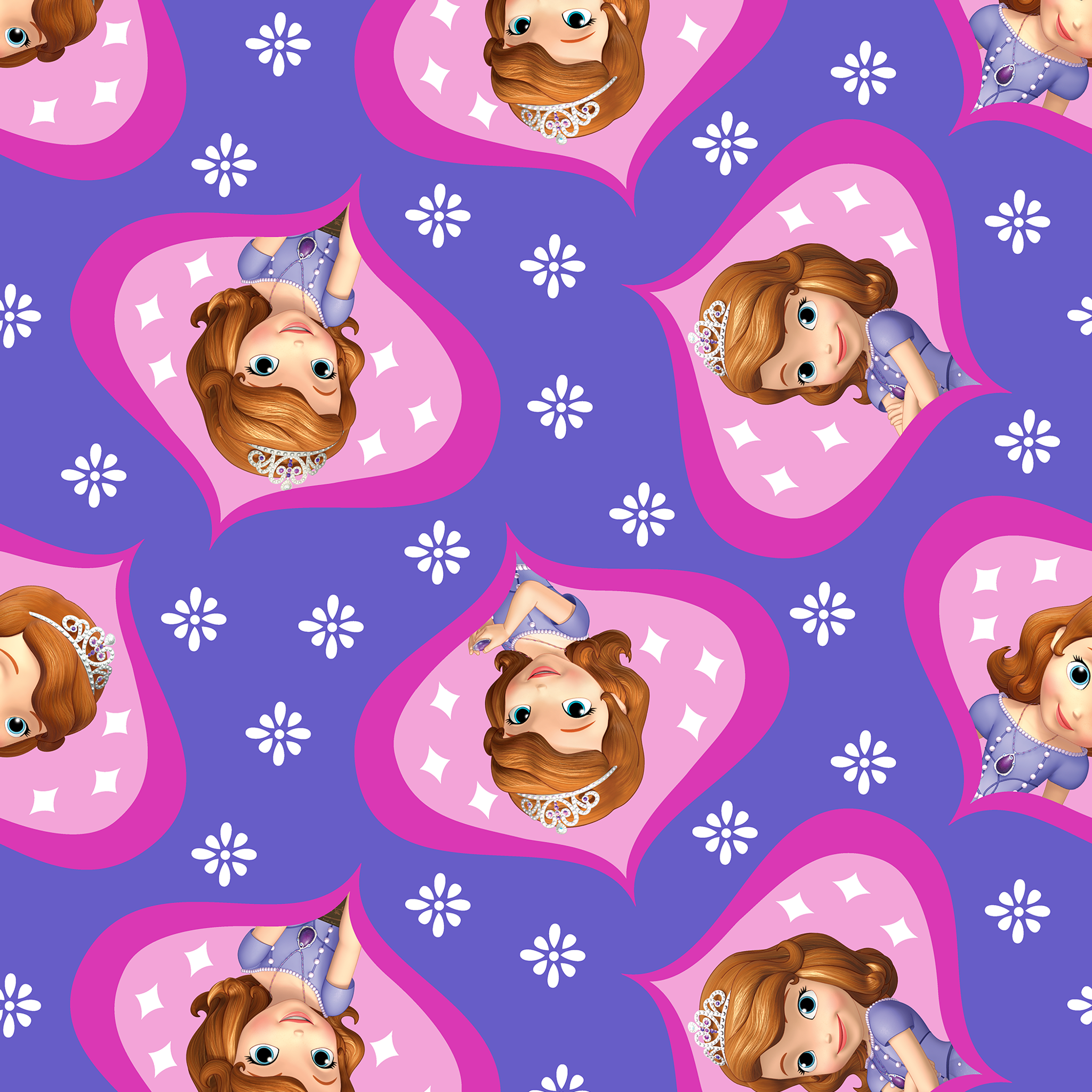 Sofia the First in pink frames pattern with white accents on purple background tiled preview square