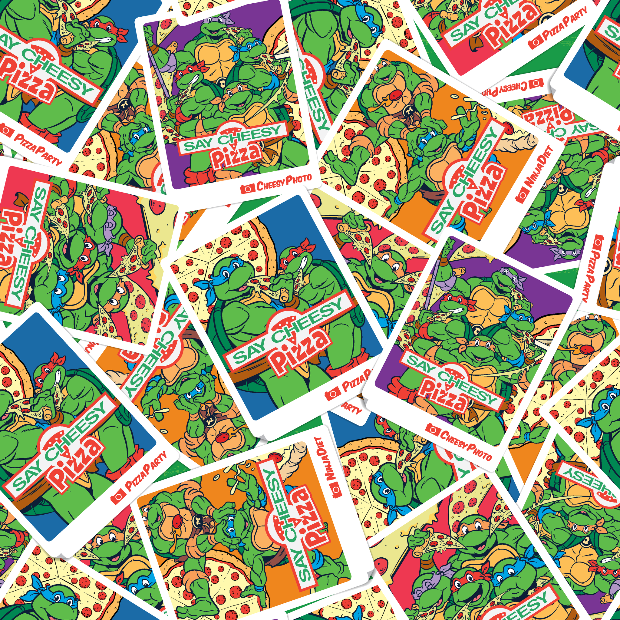 Scattered vintage Teenage Mutant Ninja Turtles trading cards with colorful comic-style artwork tiled preview square