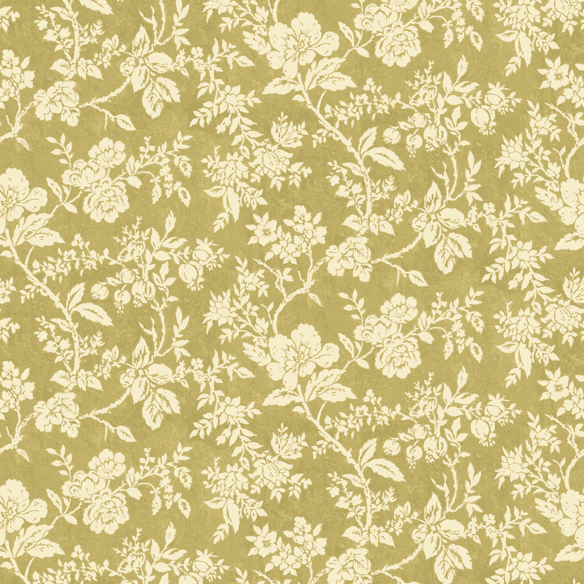 Vintage floral pattern with cream flowers and foliage on olive green background tiled preview square