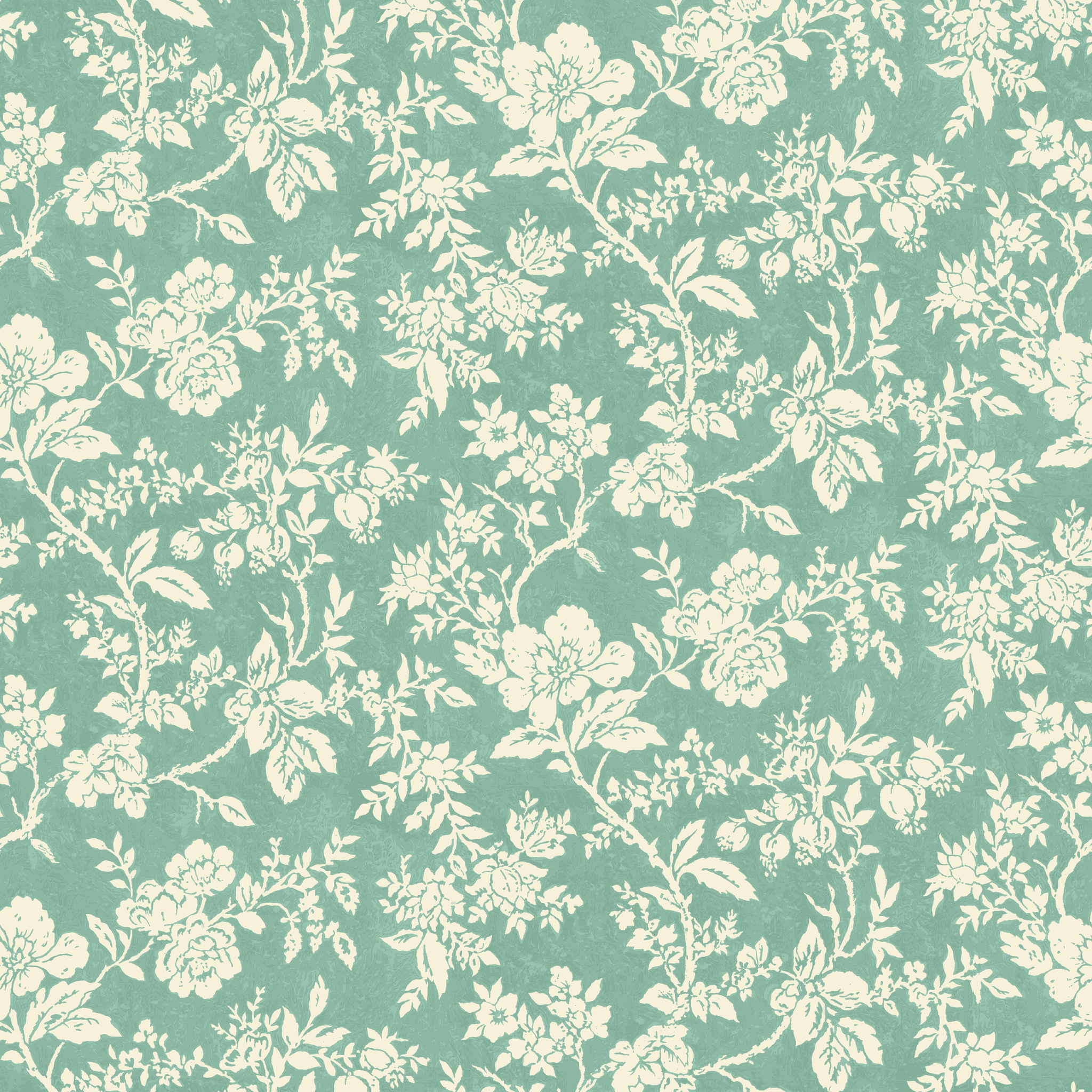 A floral pattern with white flowers and leaves on a soft teal background, featuring a delicate, repeating design. tiled preview square