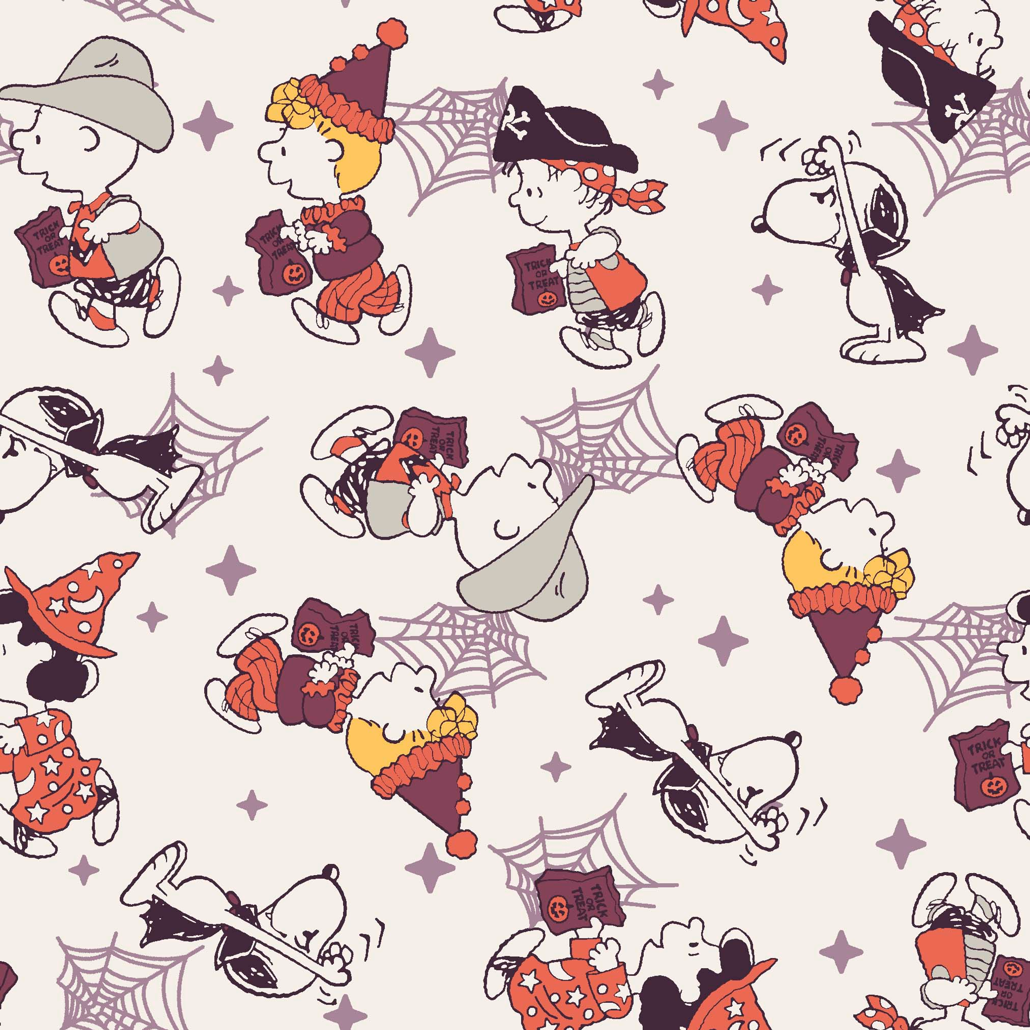 Peanuts characters in Halloween costumes including Snoopy, Charlie Brown, and friends on white background tiled preview square