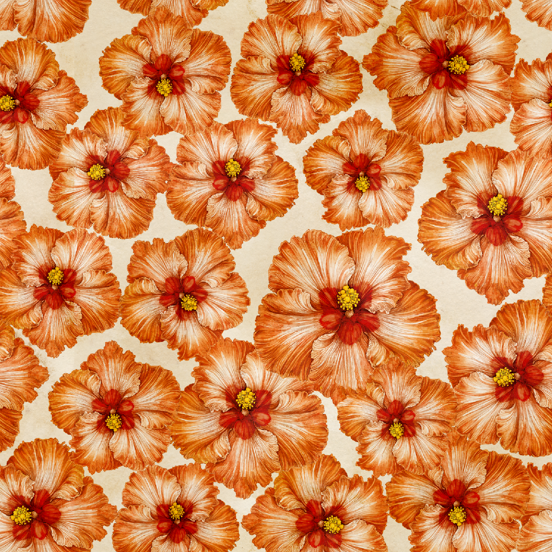 Tim Coffey Orange Hibiscus Floral | Fabric by the Yard