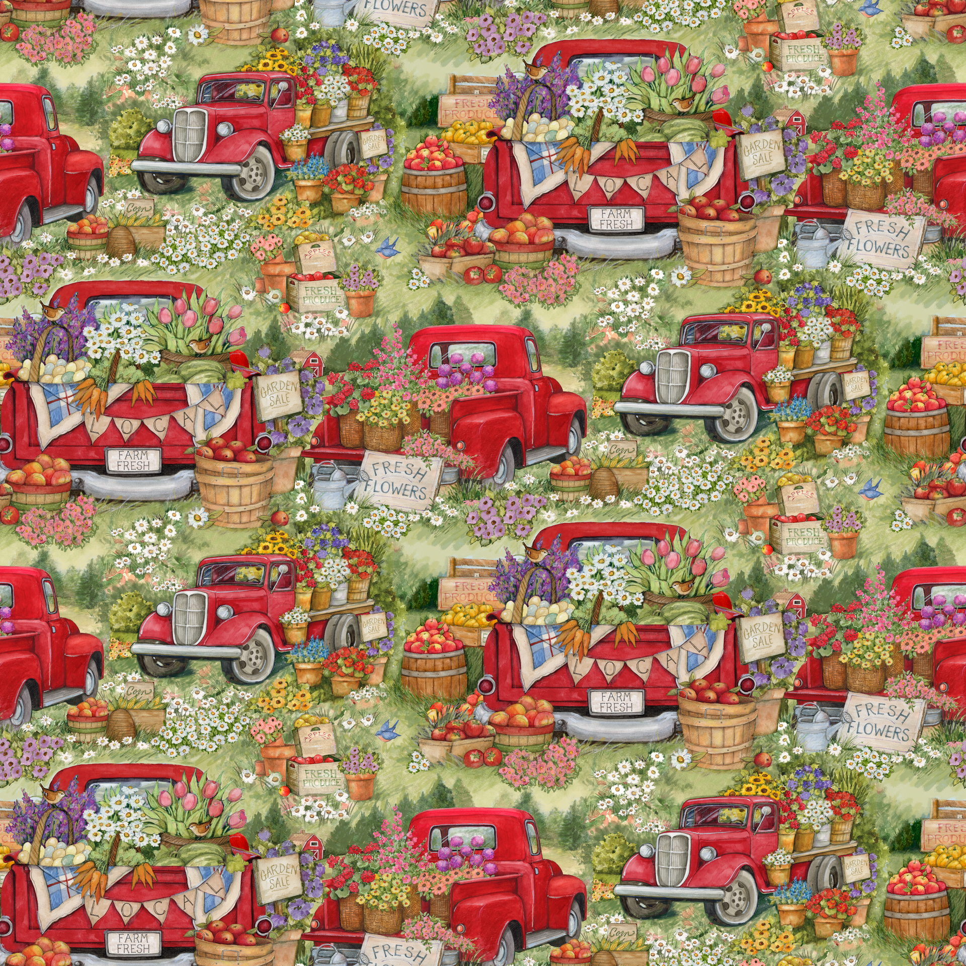 Susan Winget - Farmstand Charm - Vintage Red Truck | Fabric by the