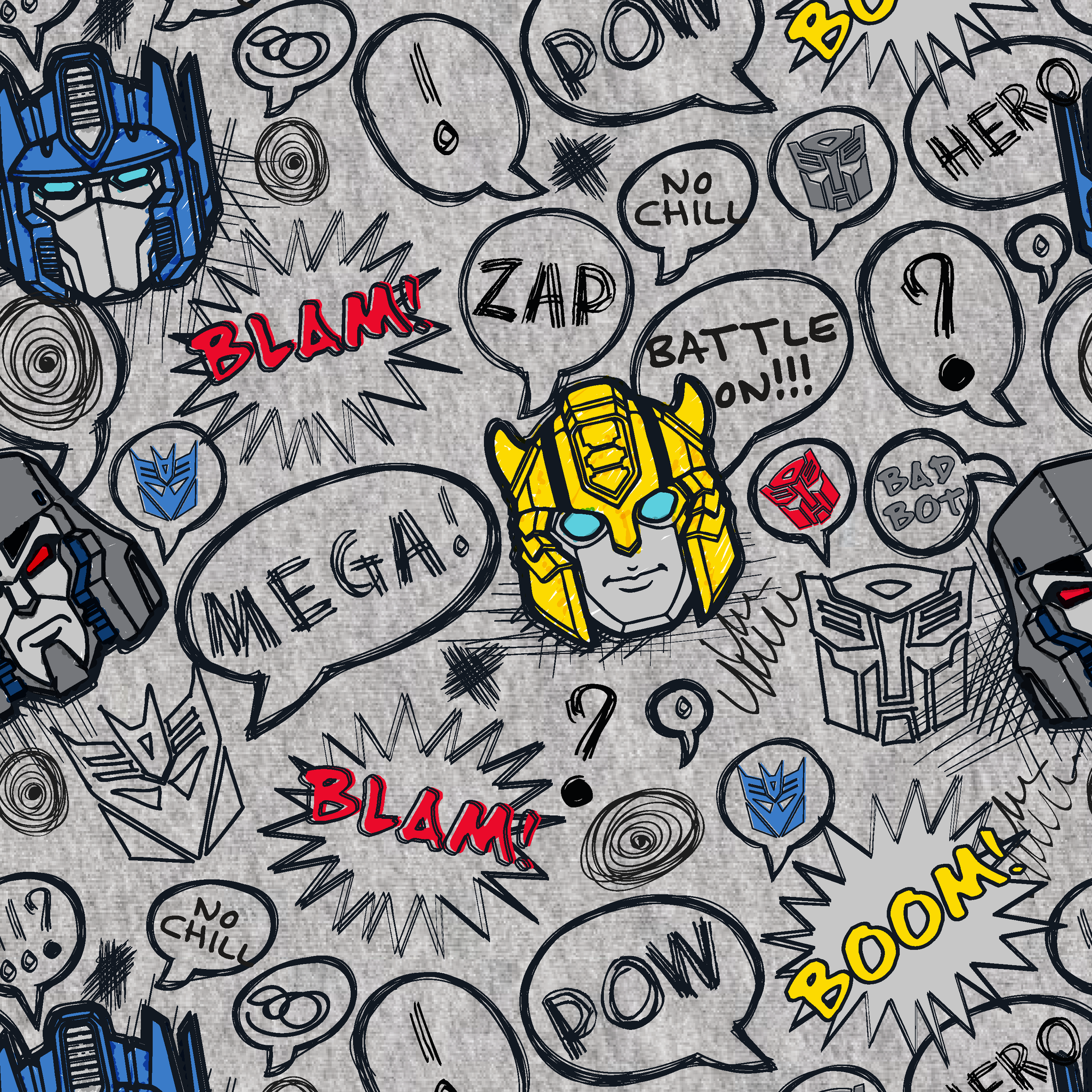 Hasbro Transformers Comic Speech Bubbles Gray | Fabric by the Yard