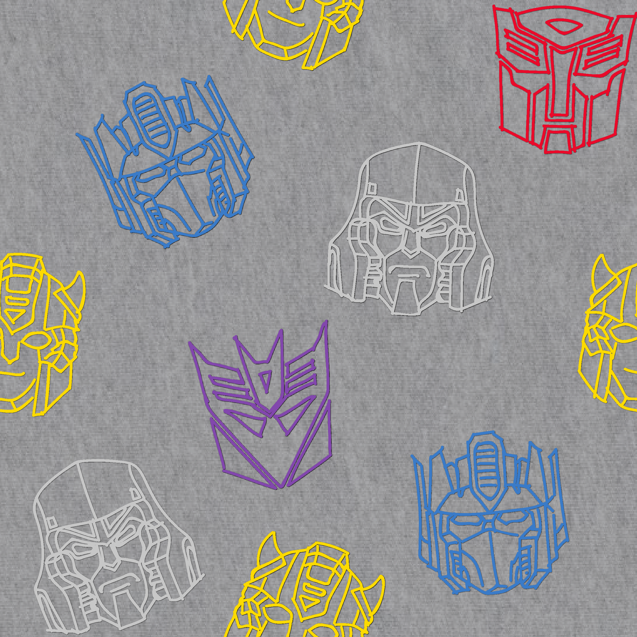 Hasbro Transformers Robot Icons on Gray | Fabric by the Yard