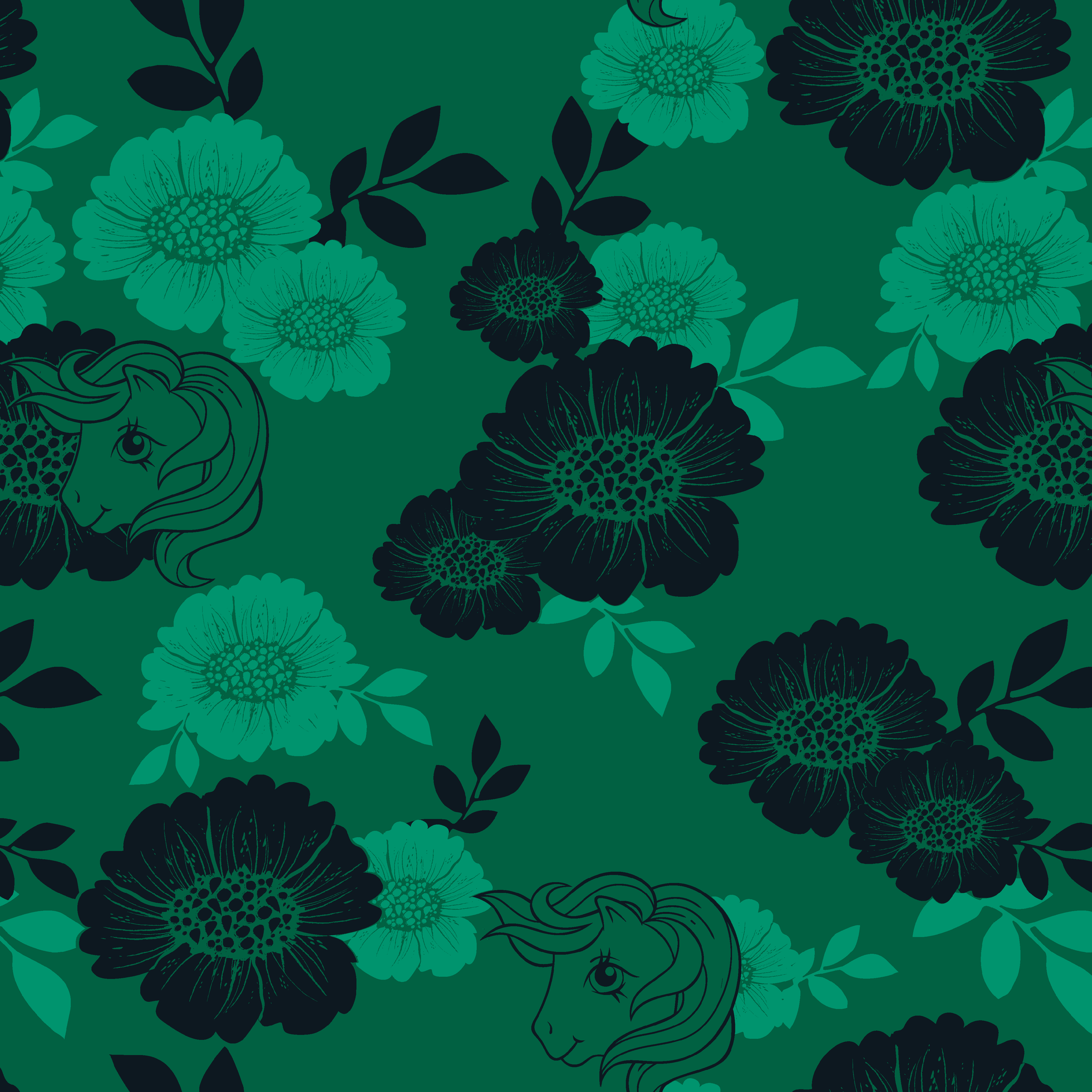 Hasbro My Little Pony Floral Silhouettes on Green Wallpaper