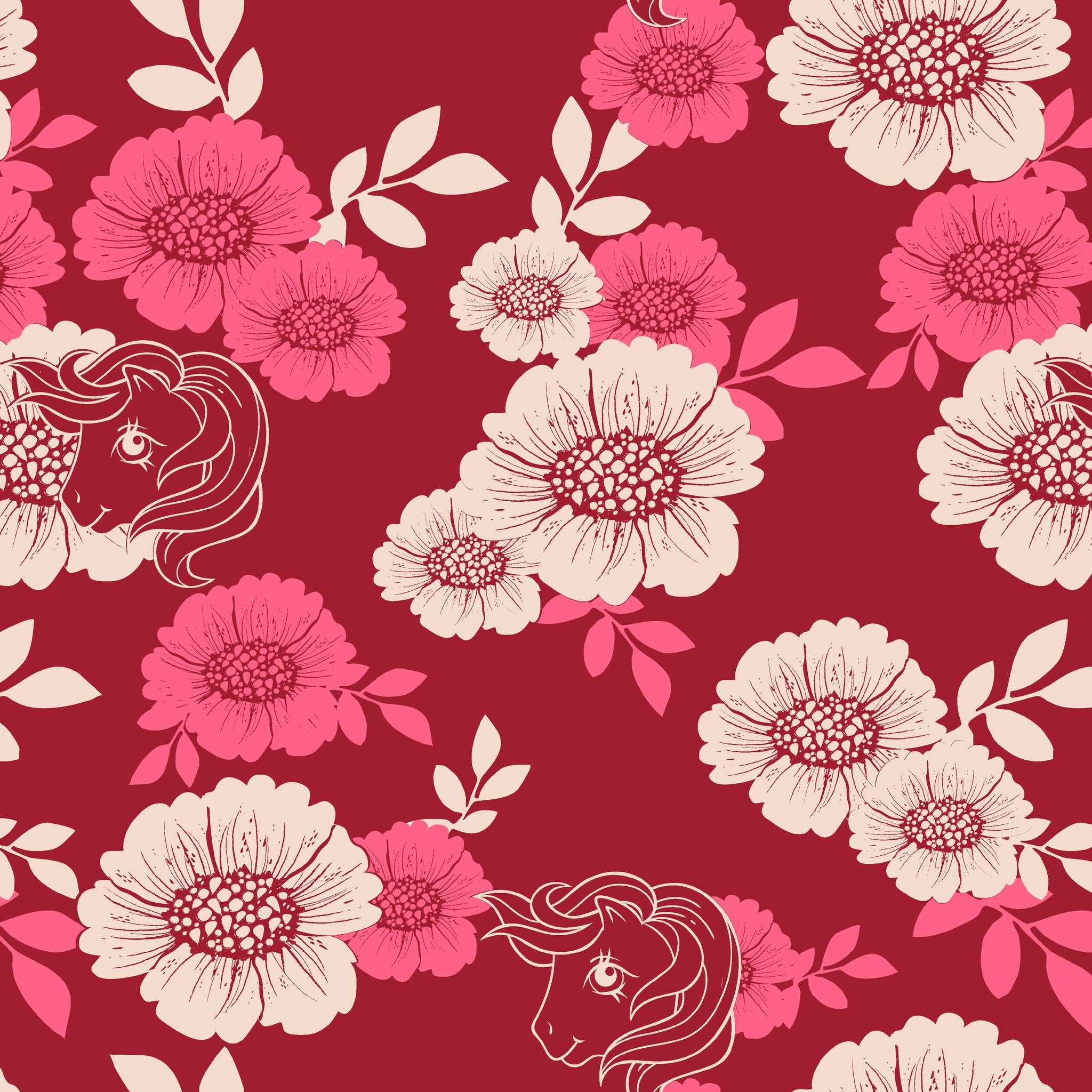 Hasbro My Little Pony Floral Silhouettes on Pink Wallpaper