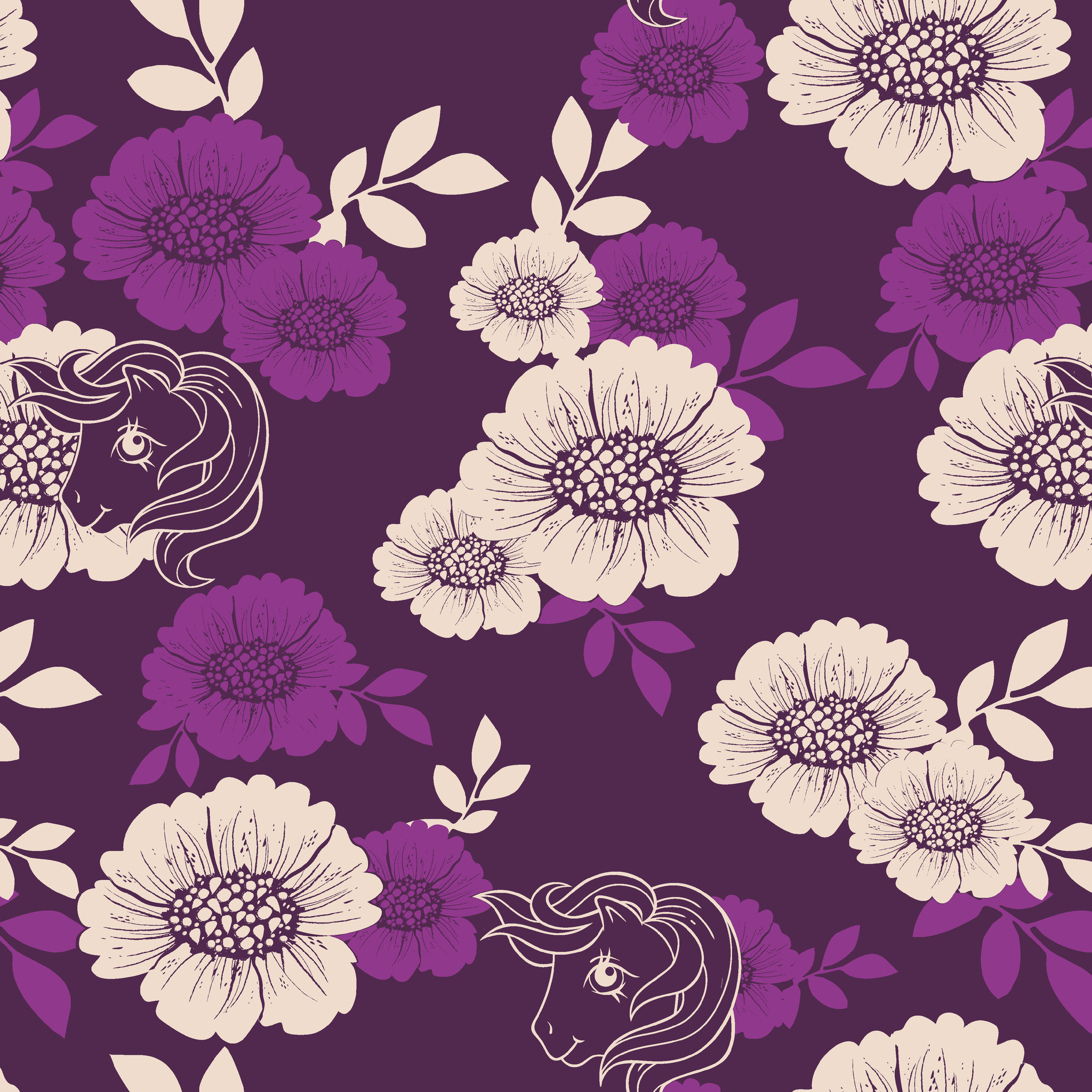 Hasbro My Little Pony Floral Silhouettes on Purple Wallpaper