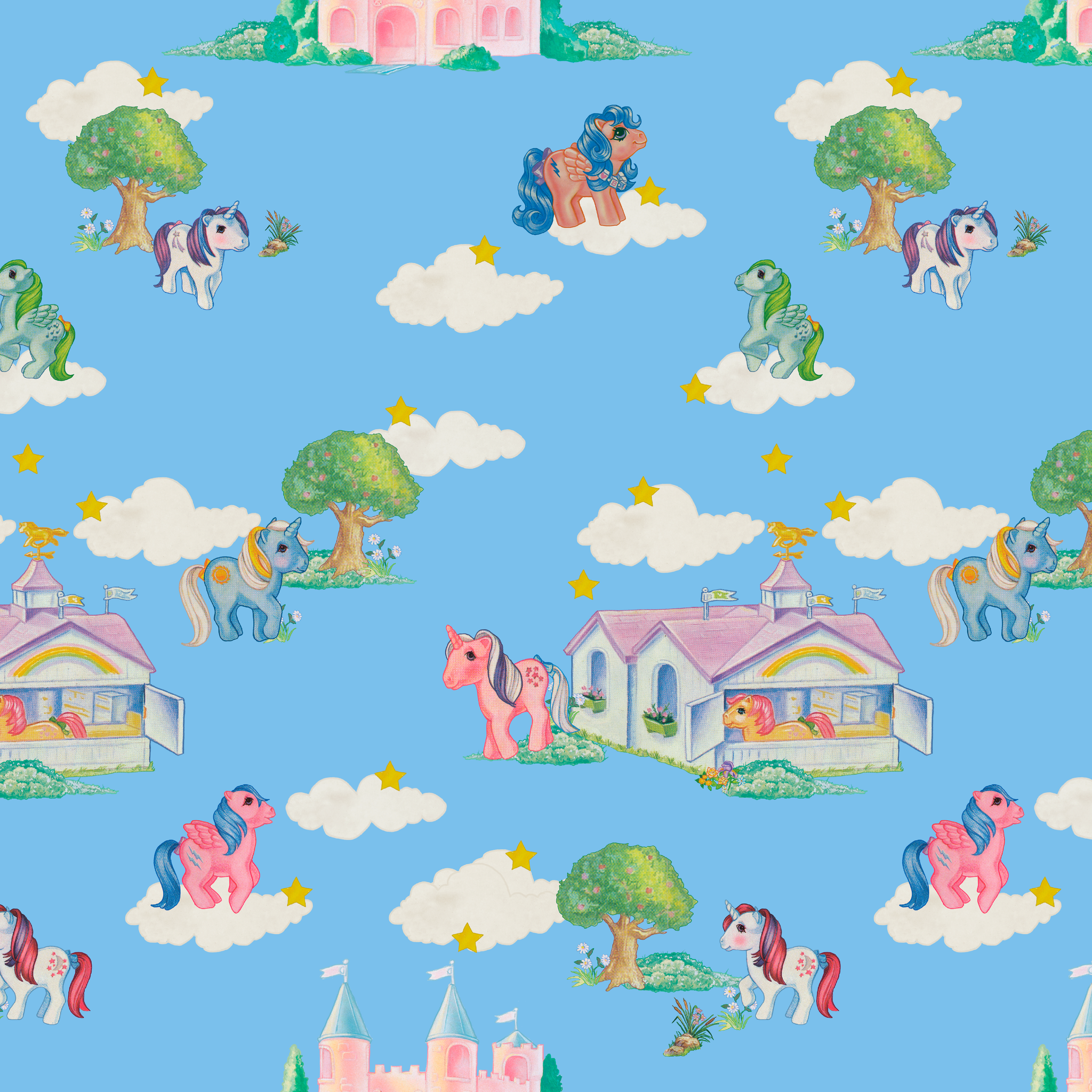 Hasbro My Little Pony Vintage Castles on Blue Wallpaper