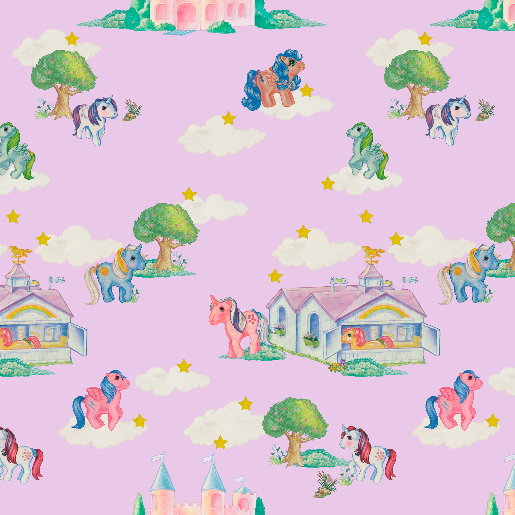 Hasbro My Little Pony Vintage Castles on Lavender Wallpaper