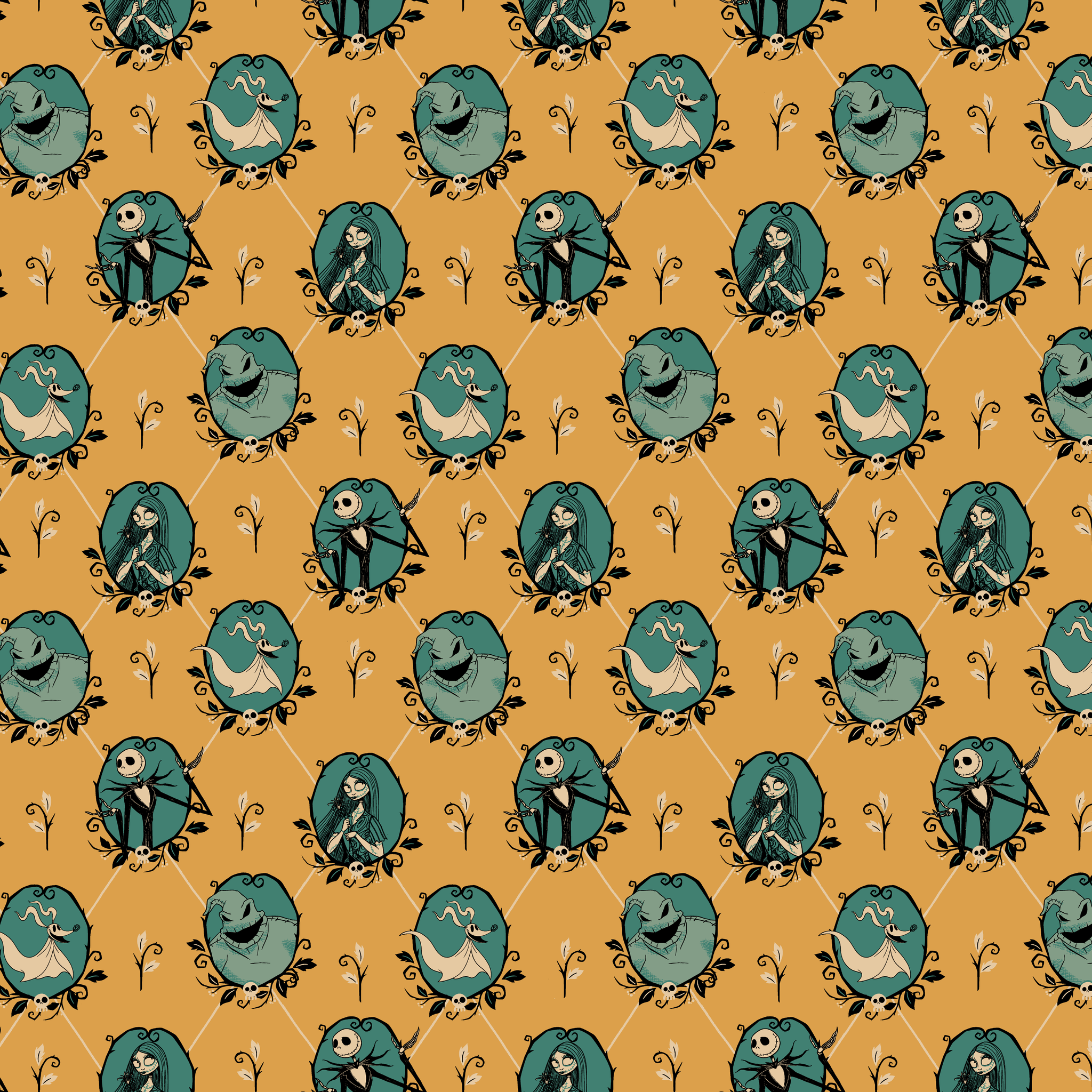 Disney Tim Burton's The Nightmare Before Christmas Frames on Gold Wallpaper