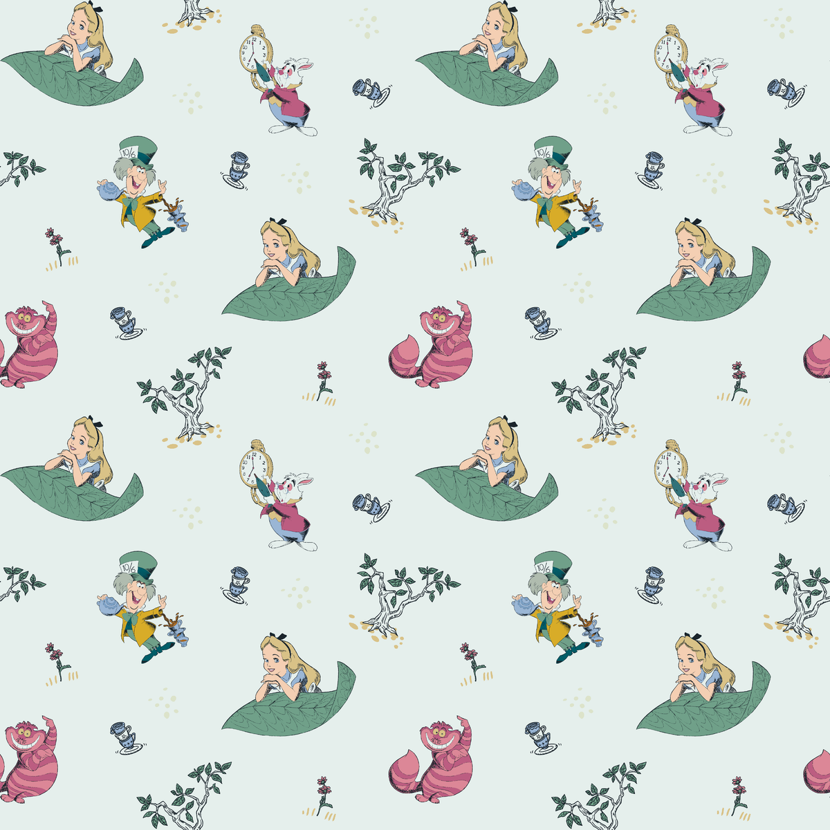 Disney Alice in Wonderland Green Whimsy Wallpaper