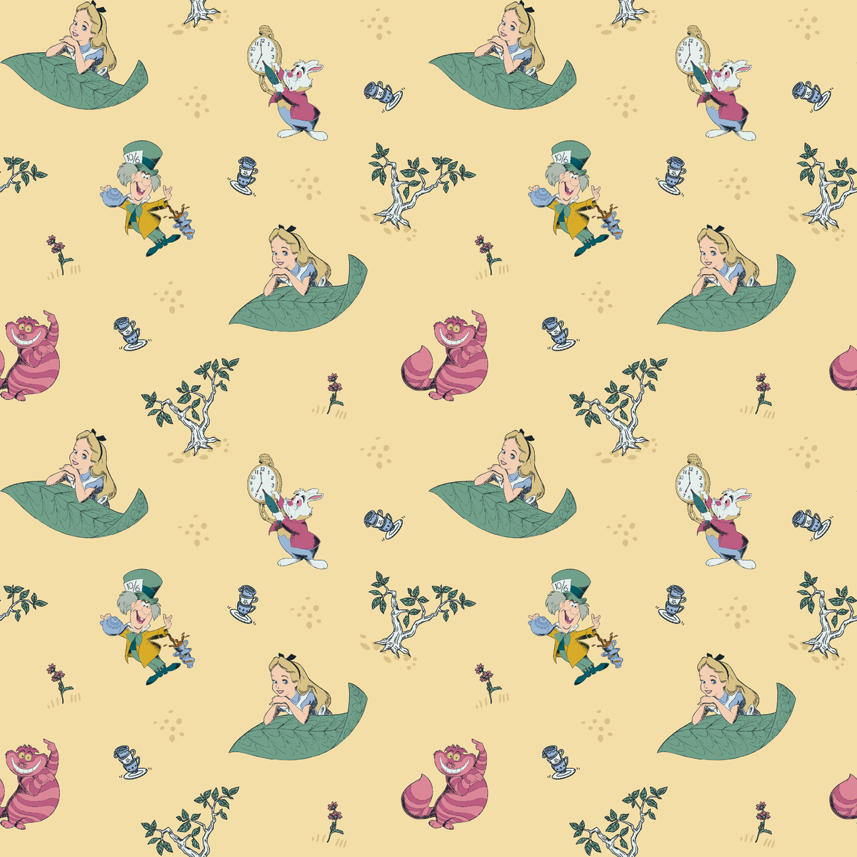 Disney Alice in Wonderland Yellow Whimsy Wallpaper