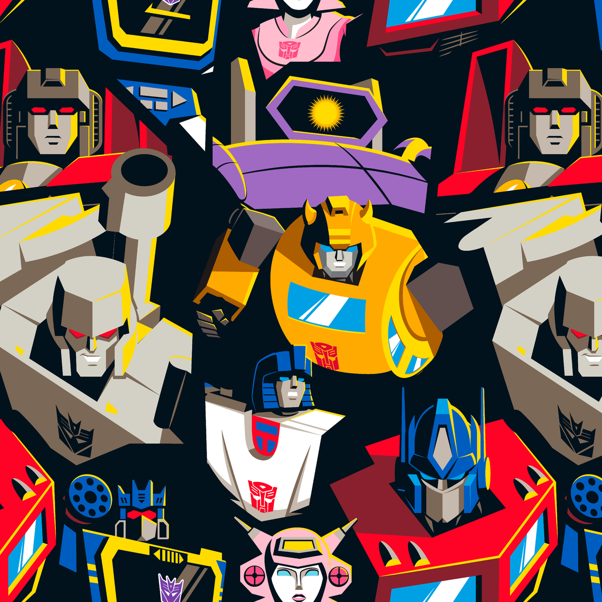 Hasbro Transformers Retro Pop Art Collage Wallpaper