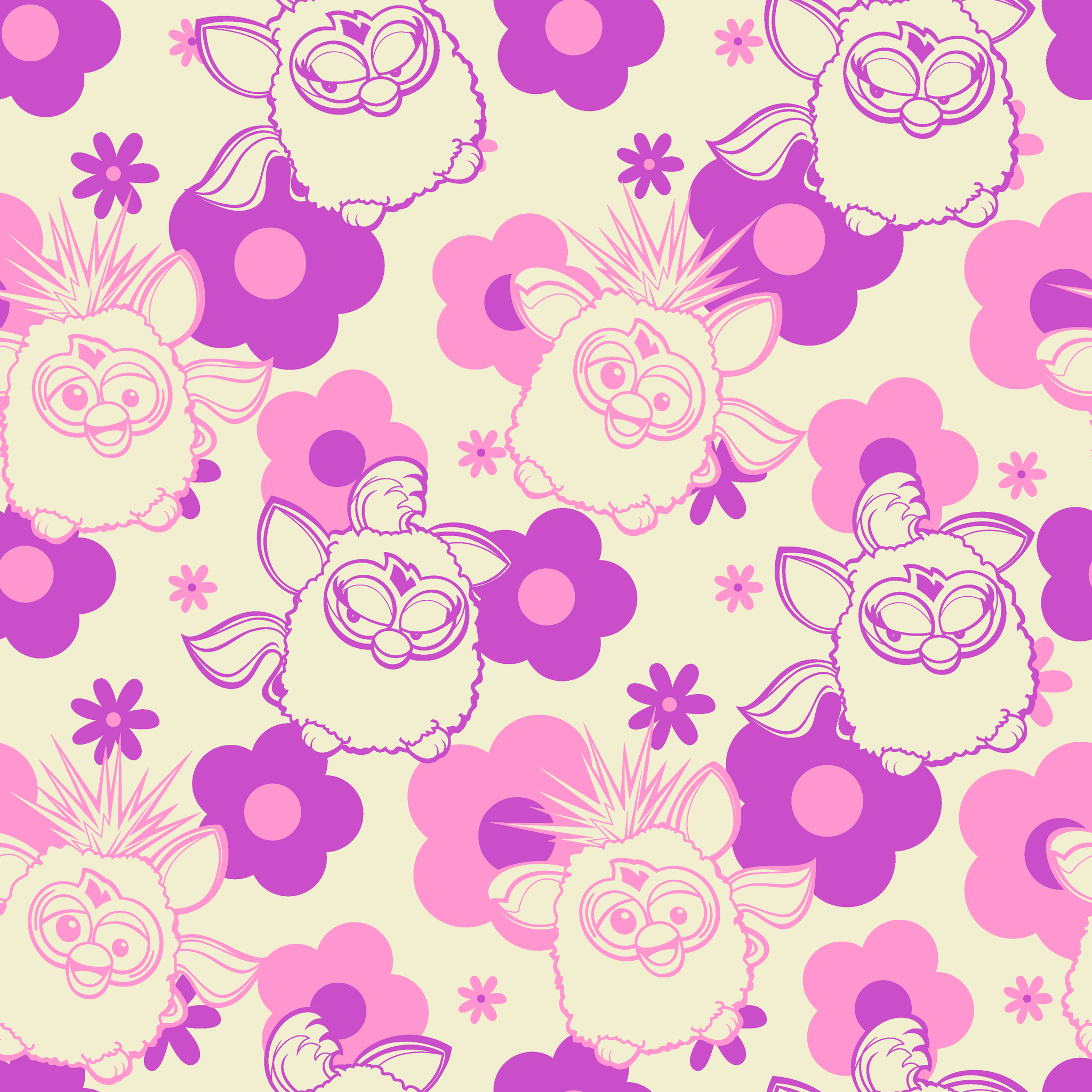 Hasbro Furby Flower Power on Purple Wallpaper