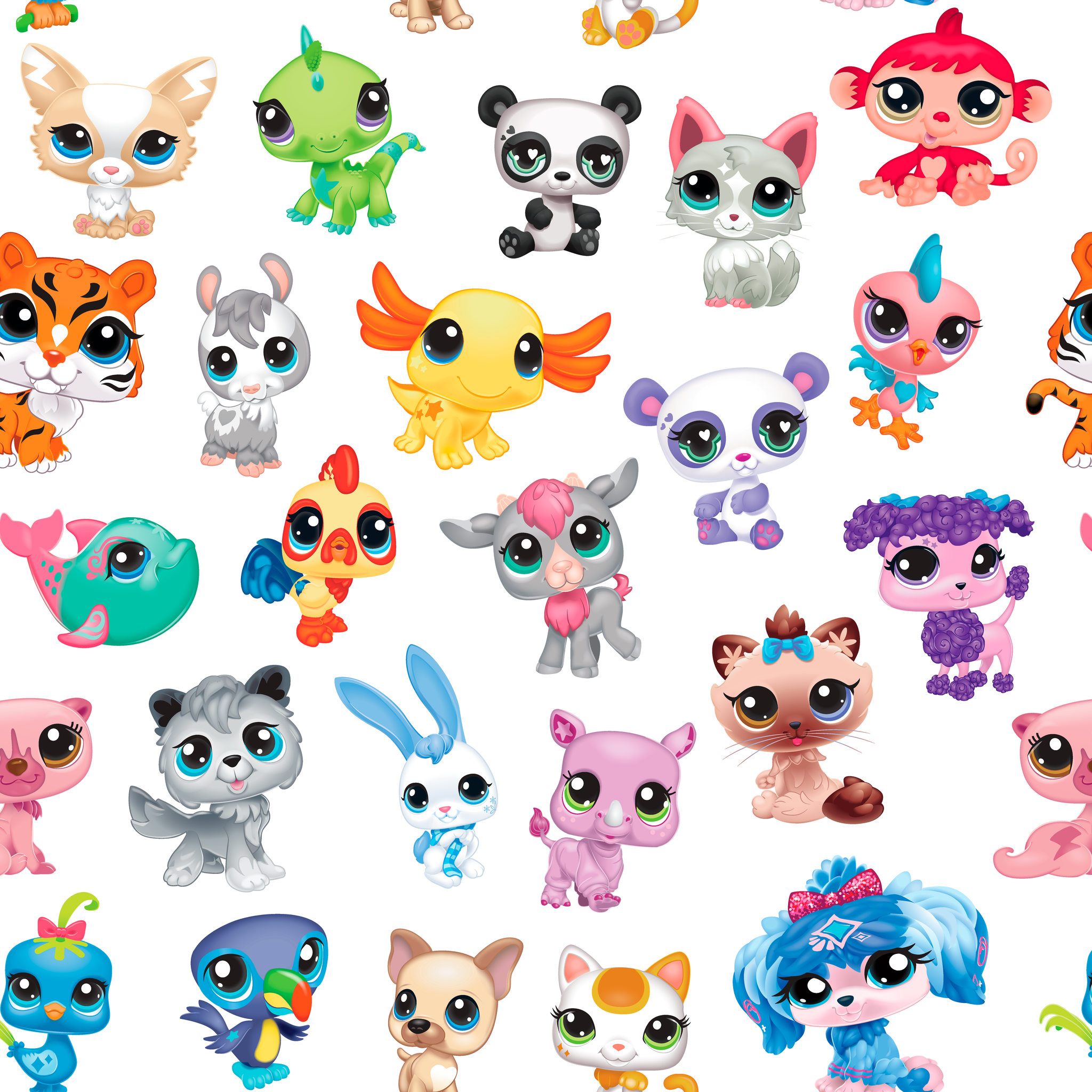Hasbro Littliest Pet Shop Character Collage on White Wallpaper