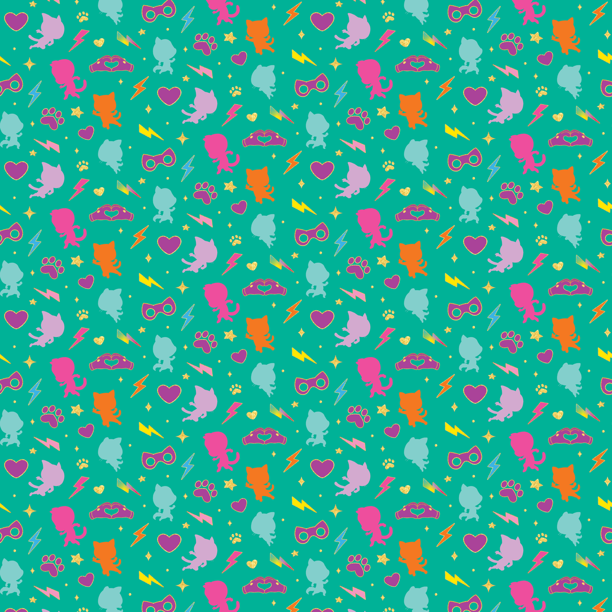 Disney Jr's. SuperKitties Pawsome Characters on Teal Wallpaper