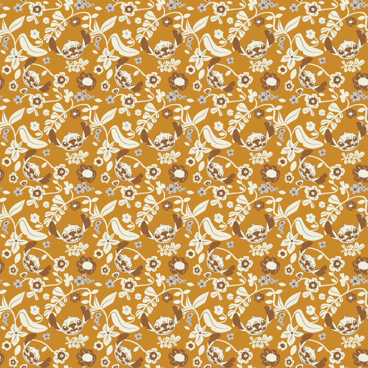 Disney Stitch Florals on Yellow Wallpaper