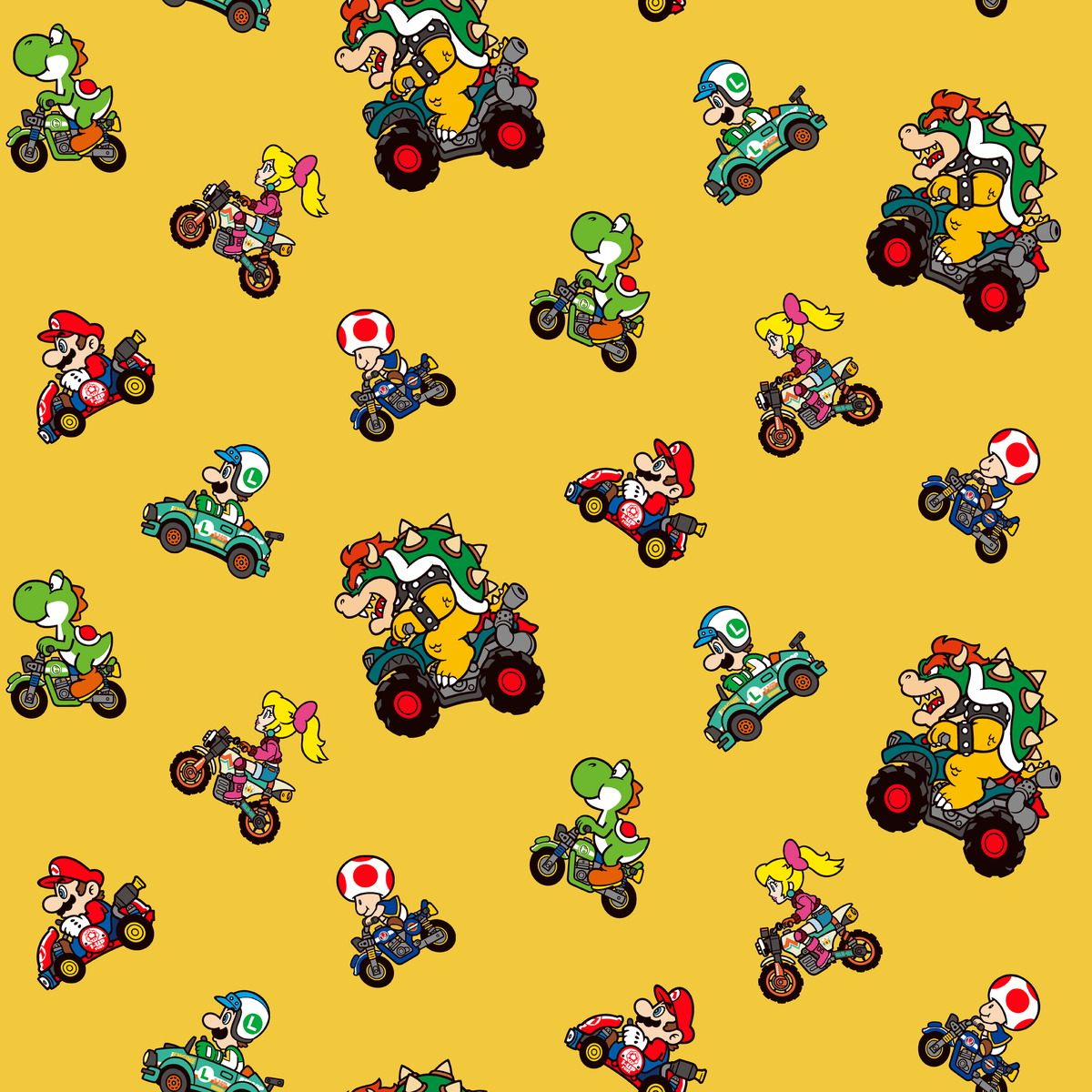 Mario Kart™ World 2D Driving Friends on Yellow Wallpaper