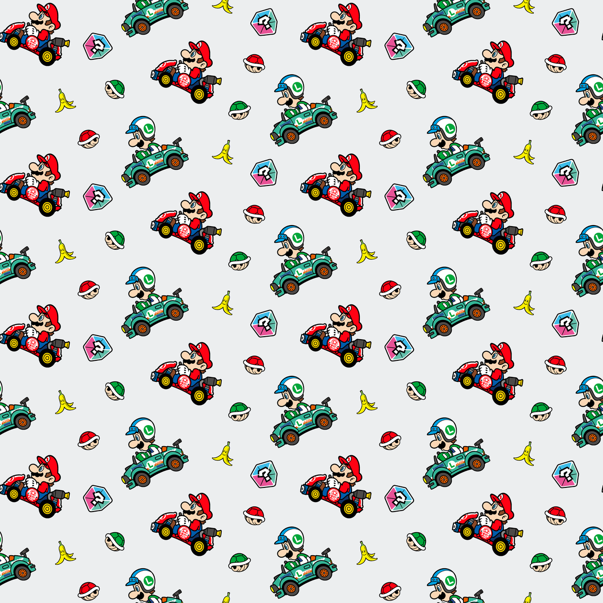 Mario Kart™ World 2D Mario and Luigi on Light Grey Wallpaper