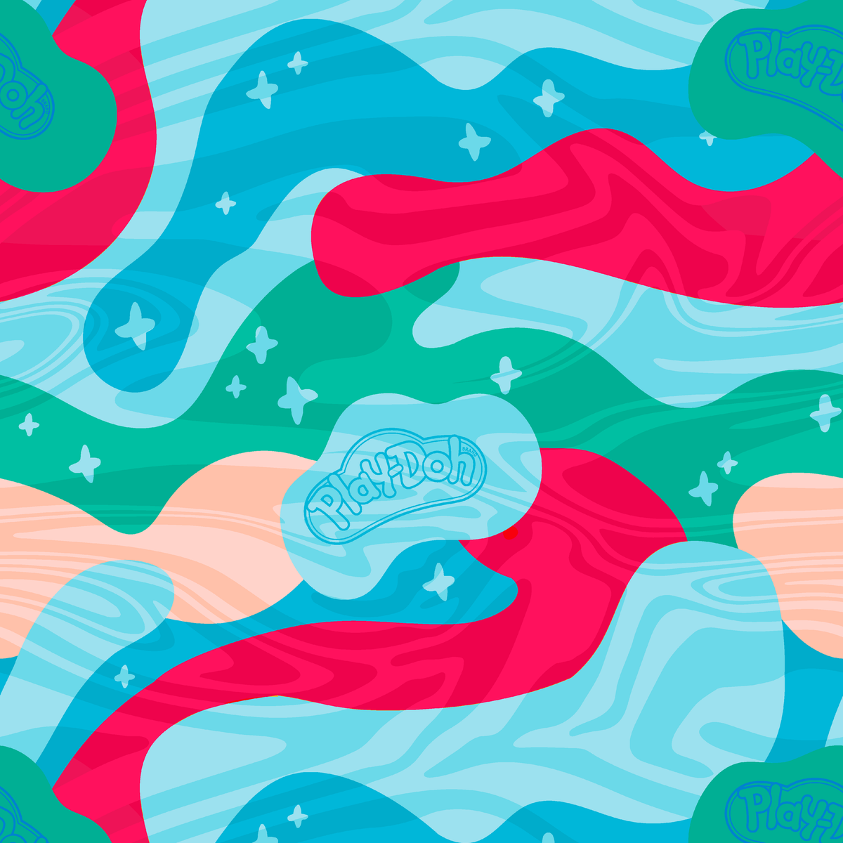 Hasbro Play-Doh Retro Clouds in Blue Wallpaper