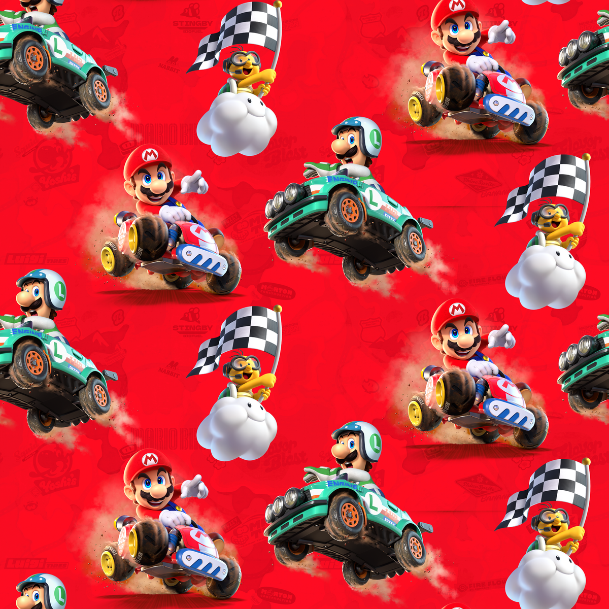 Mario Kart™ World 3D Mario and Luigi on Red Wallpaper