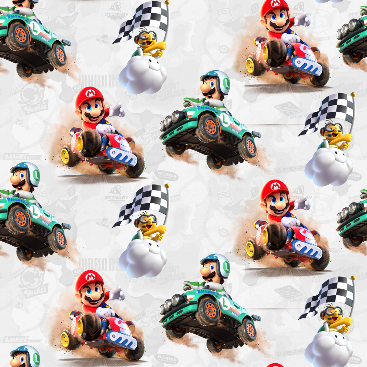 Mario Kart™ World 3D Mario and Luigi on Light Grey Wallpaper