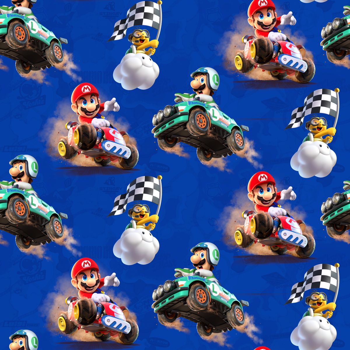 Mario Kart™ World 3D Mario and Luigi on Blue Wallpaper