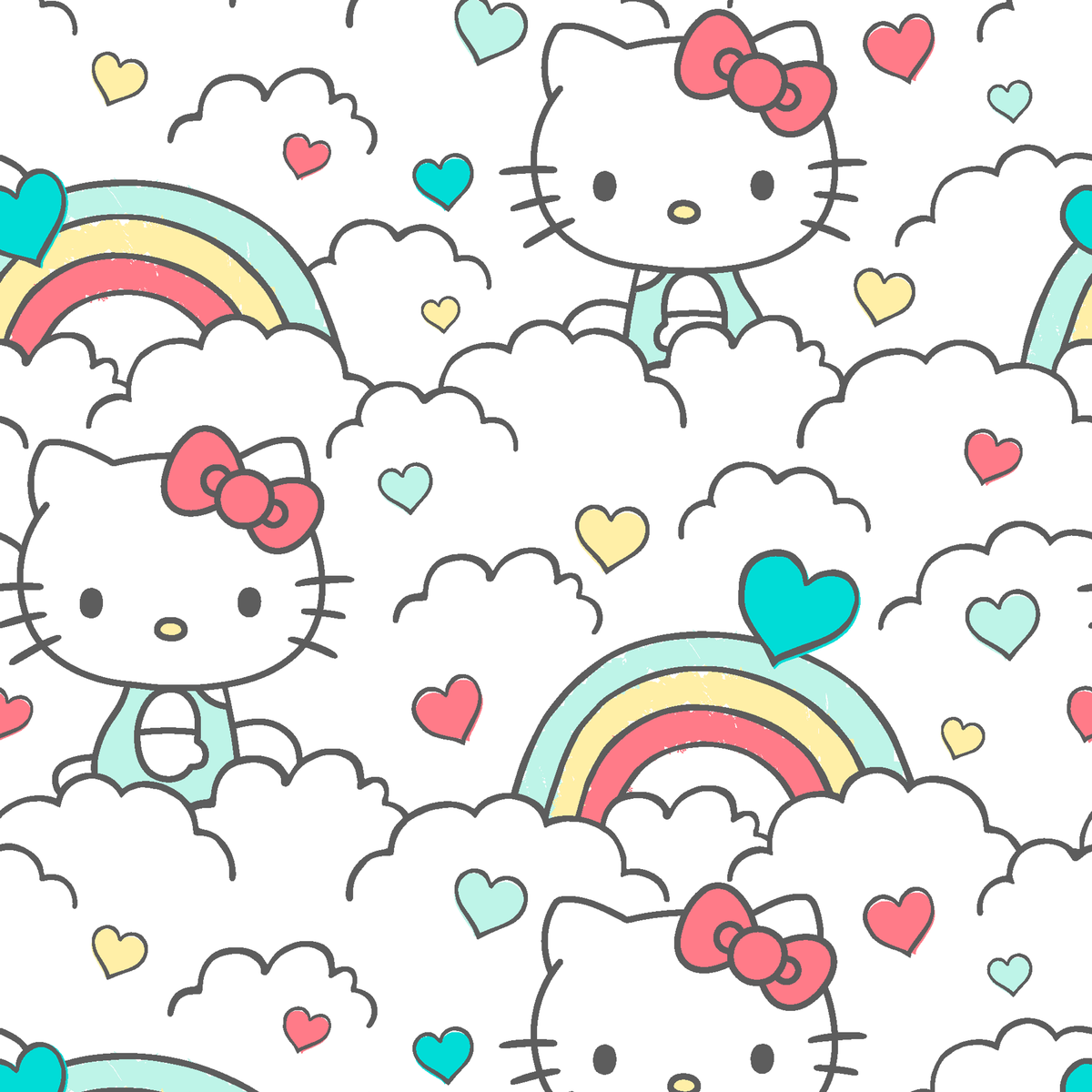 Hello Kitty® Clouds with Rainbows Hearts Wallpaper