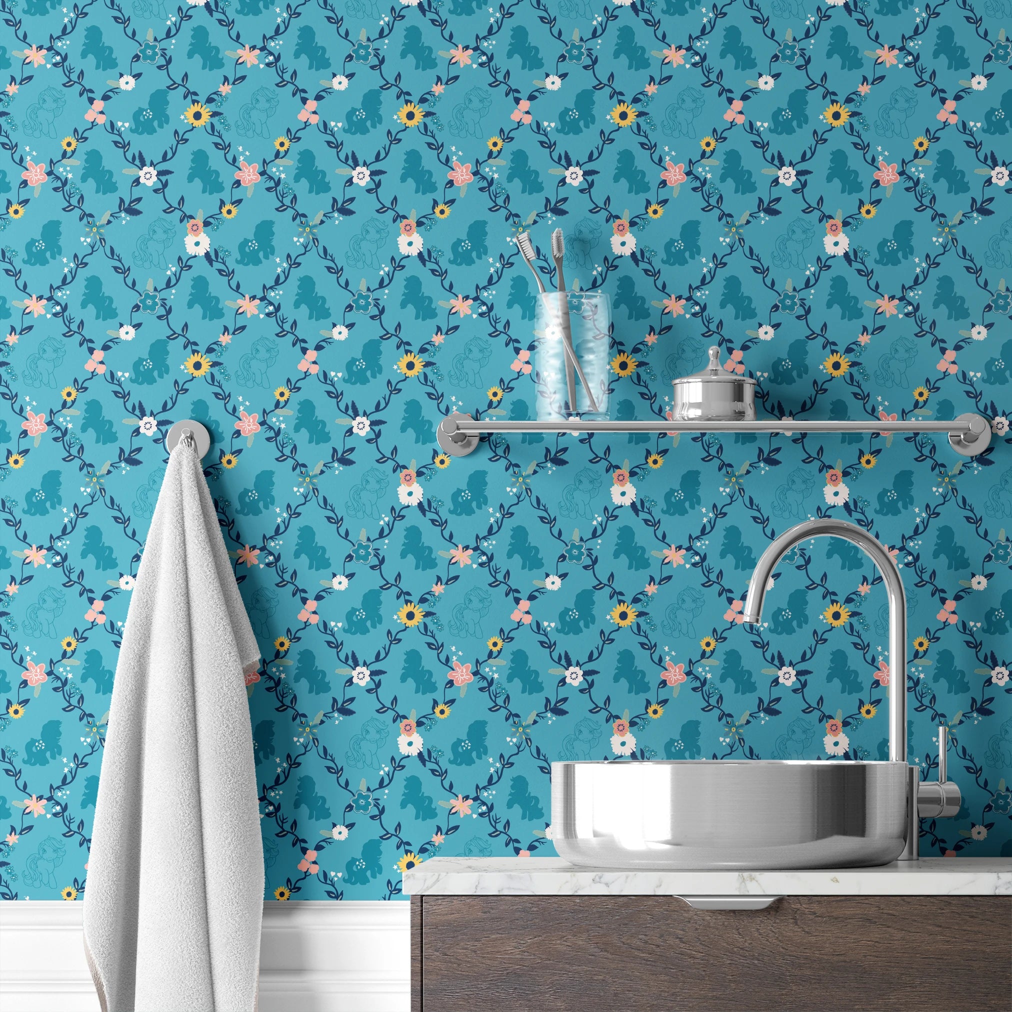 Hasbro My Little Pony Floral Lattice on Blue Wallpaper