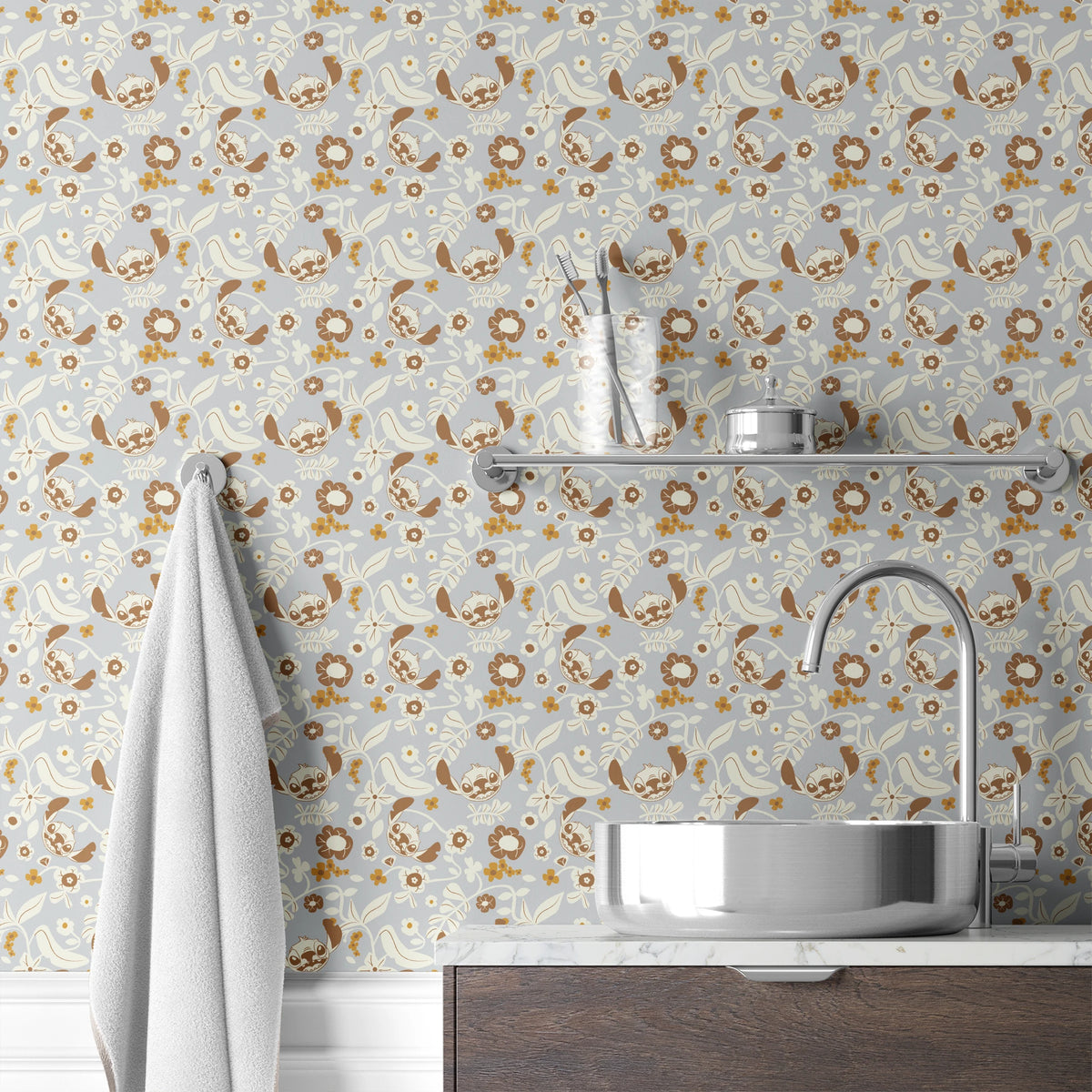 Disney Stitch Florals on Purple Wallpaper
