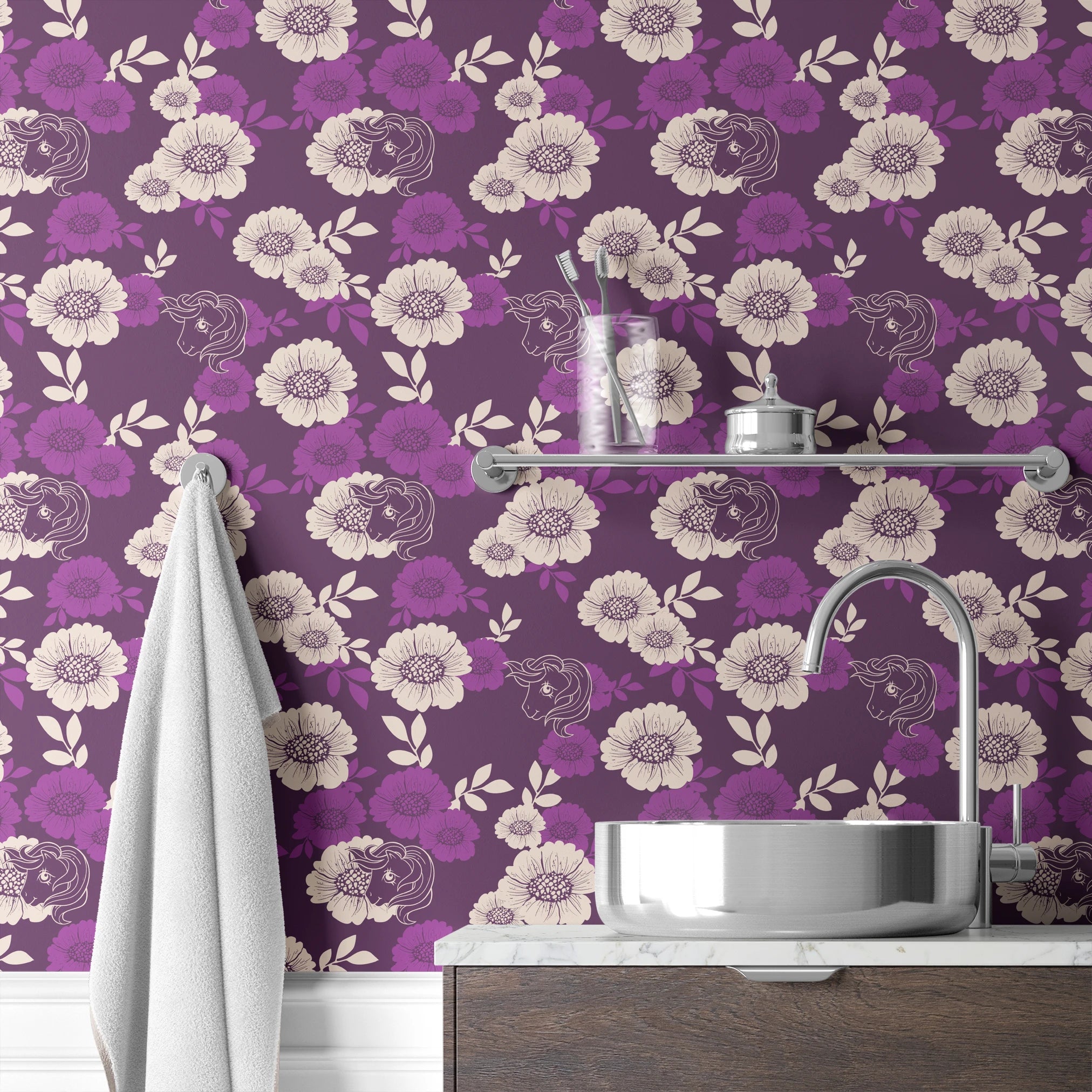 Hasbro My Little Pony Floral Silhouettes on Purple Wallpaper