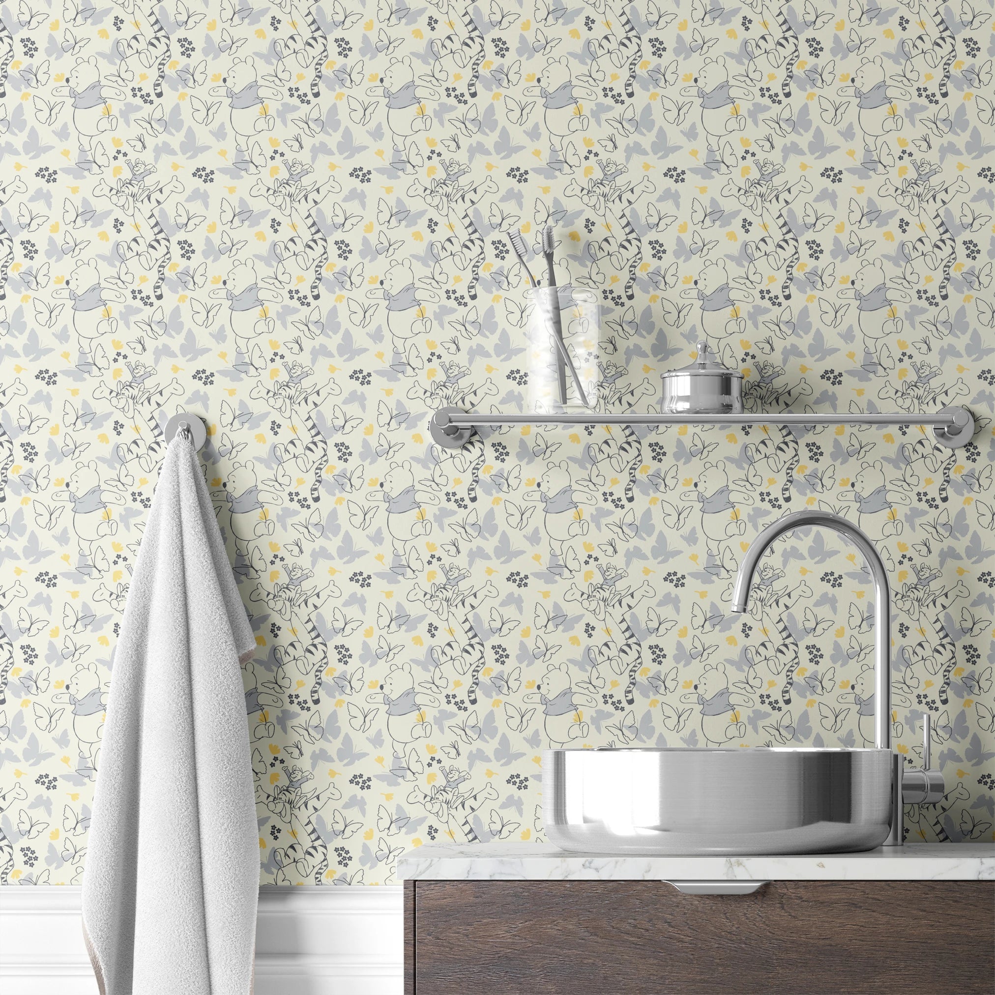 Disney Winnie the Pooh Butterflies and Florals Purple Wallpaper