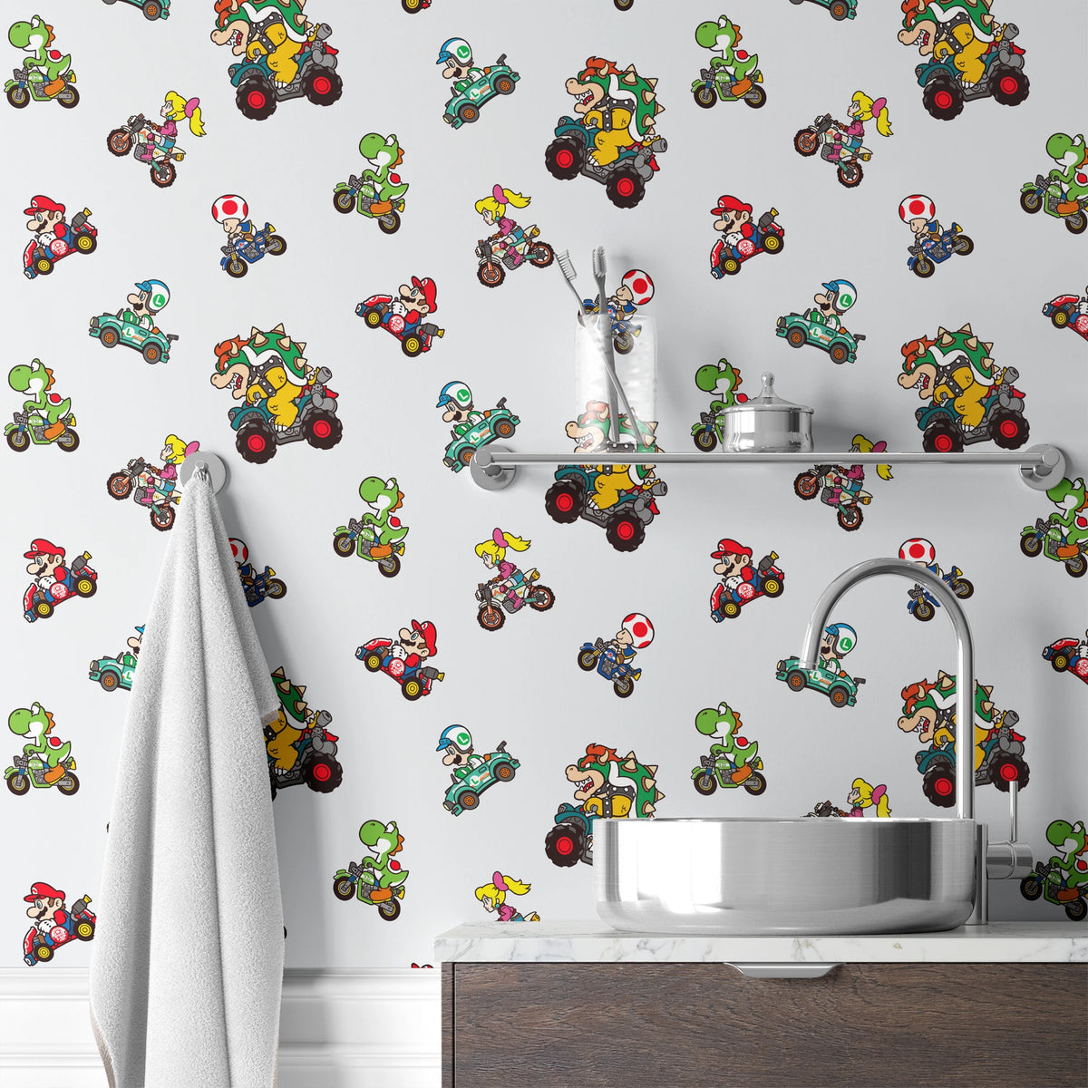 Mario Kart™ World 2D Driving Friends on Grey Wallpaper