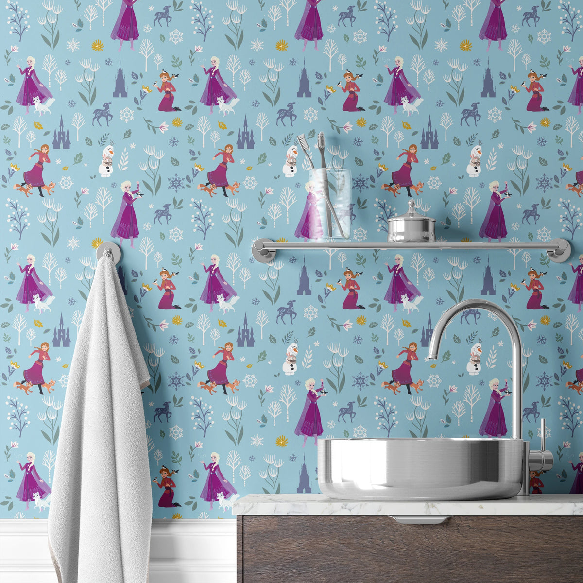 Disney Frozen  Winter Adventure on Blue Wallpaper