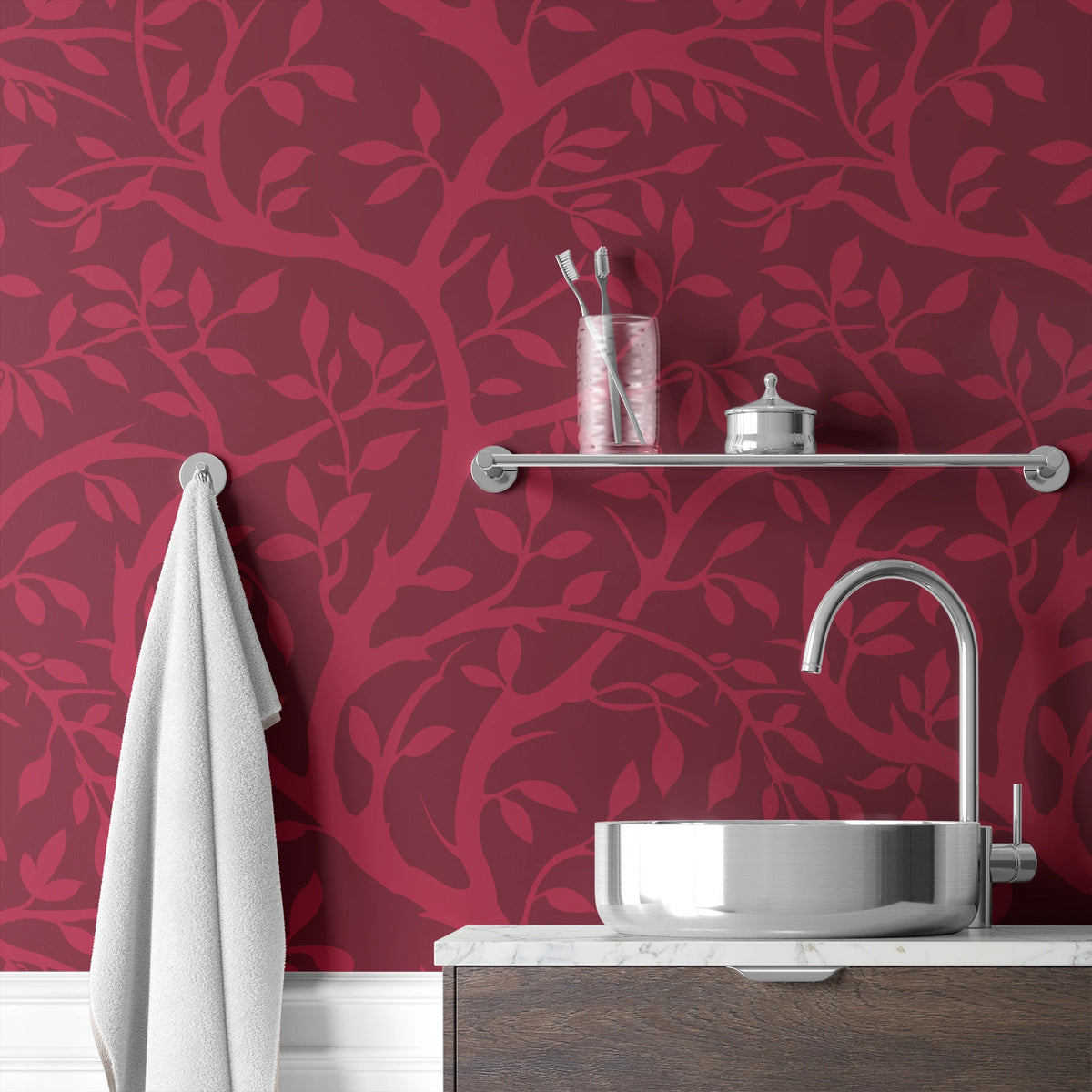 Winding Willow on Oxblood Wallpaper