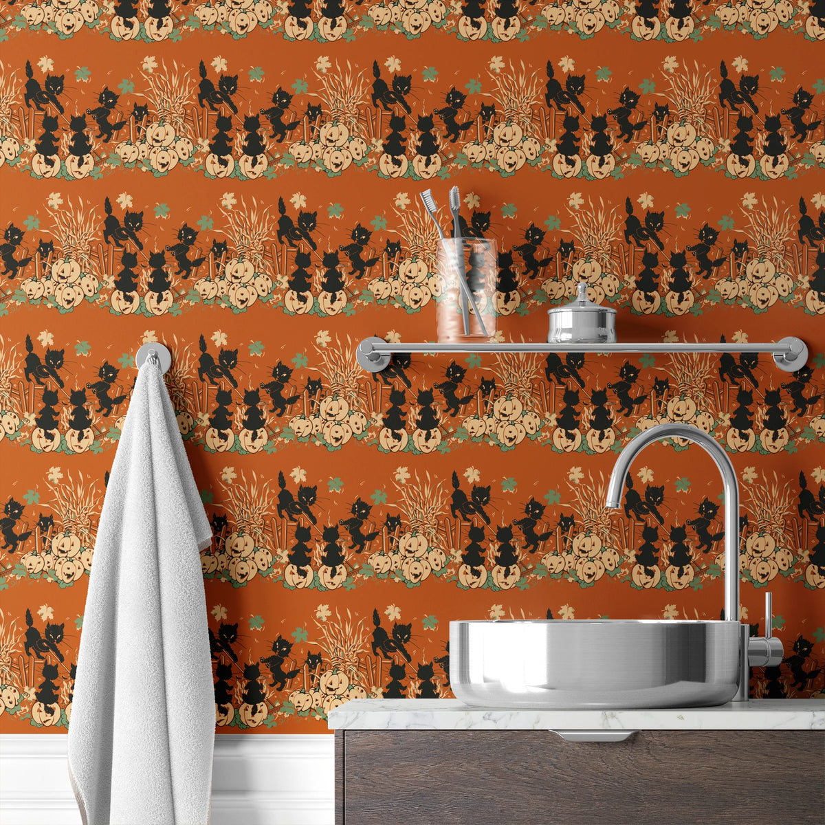 Spooky Cats on Spiced Wallpaper