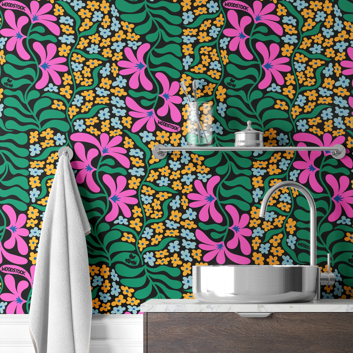 Woodstock Florals in Pink & Green Wallpaper