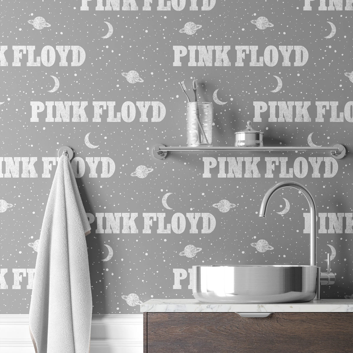 Pink Floyd Planets and Moons on Grey Wallpaper
