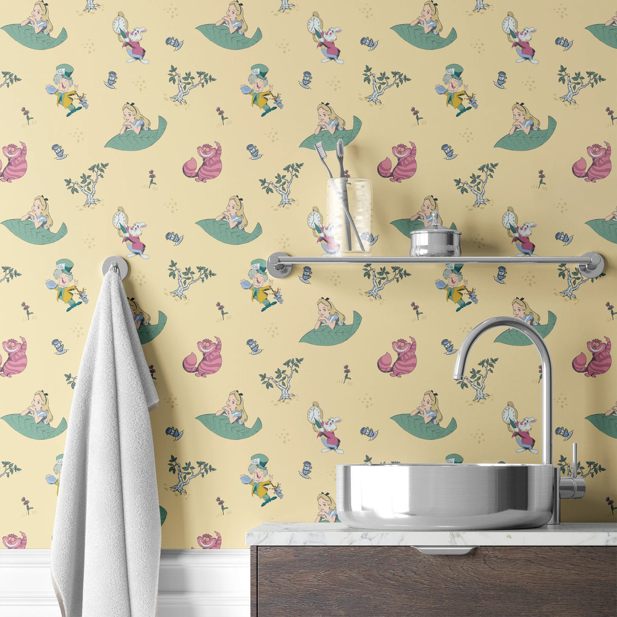 Disney Alice in Wonderland Yellow Whimsy Wallpaper