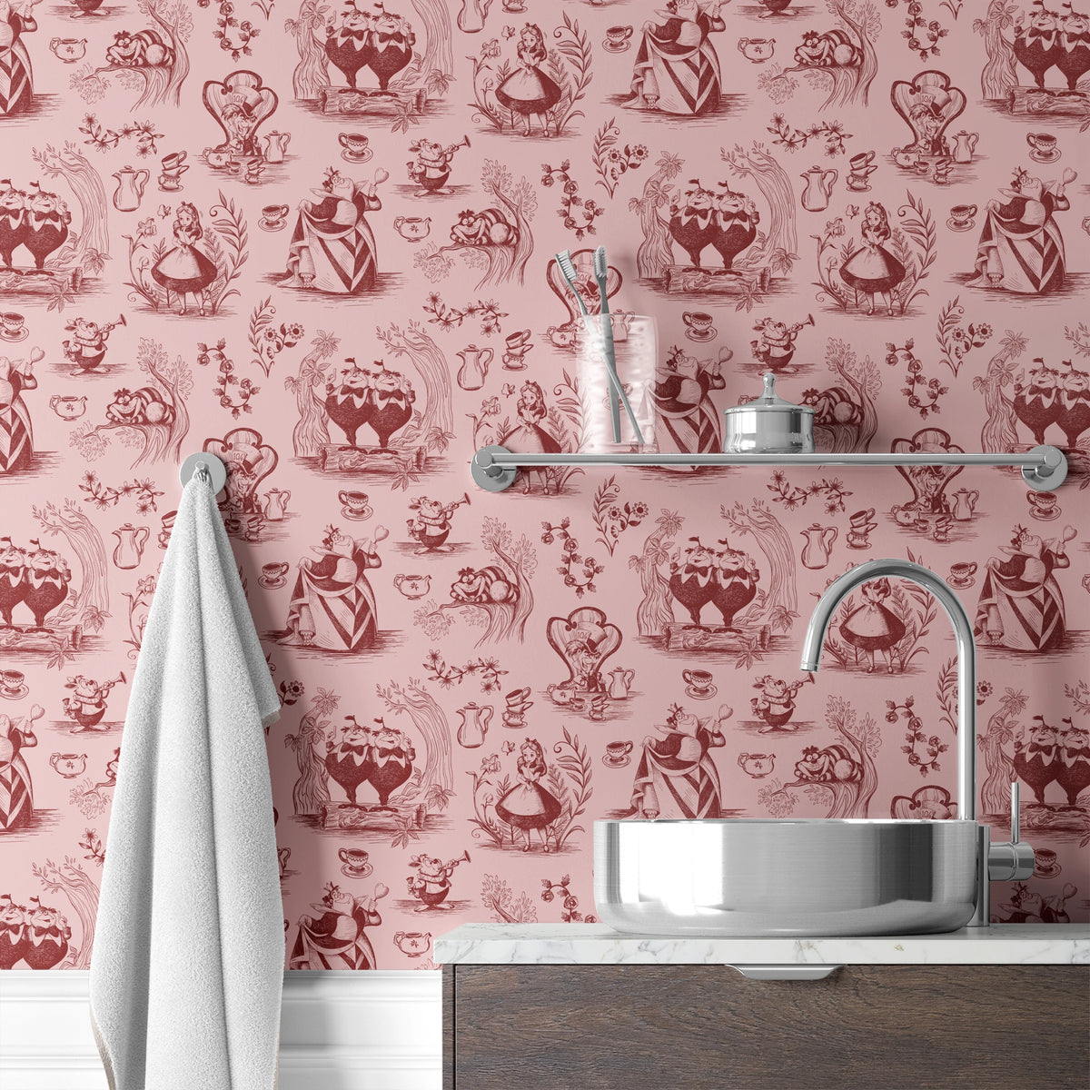 Disney Alice in Wonderland  Curiouser and Curiouser on Pink Wallpaper