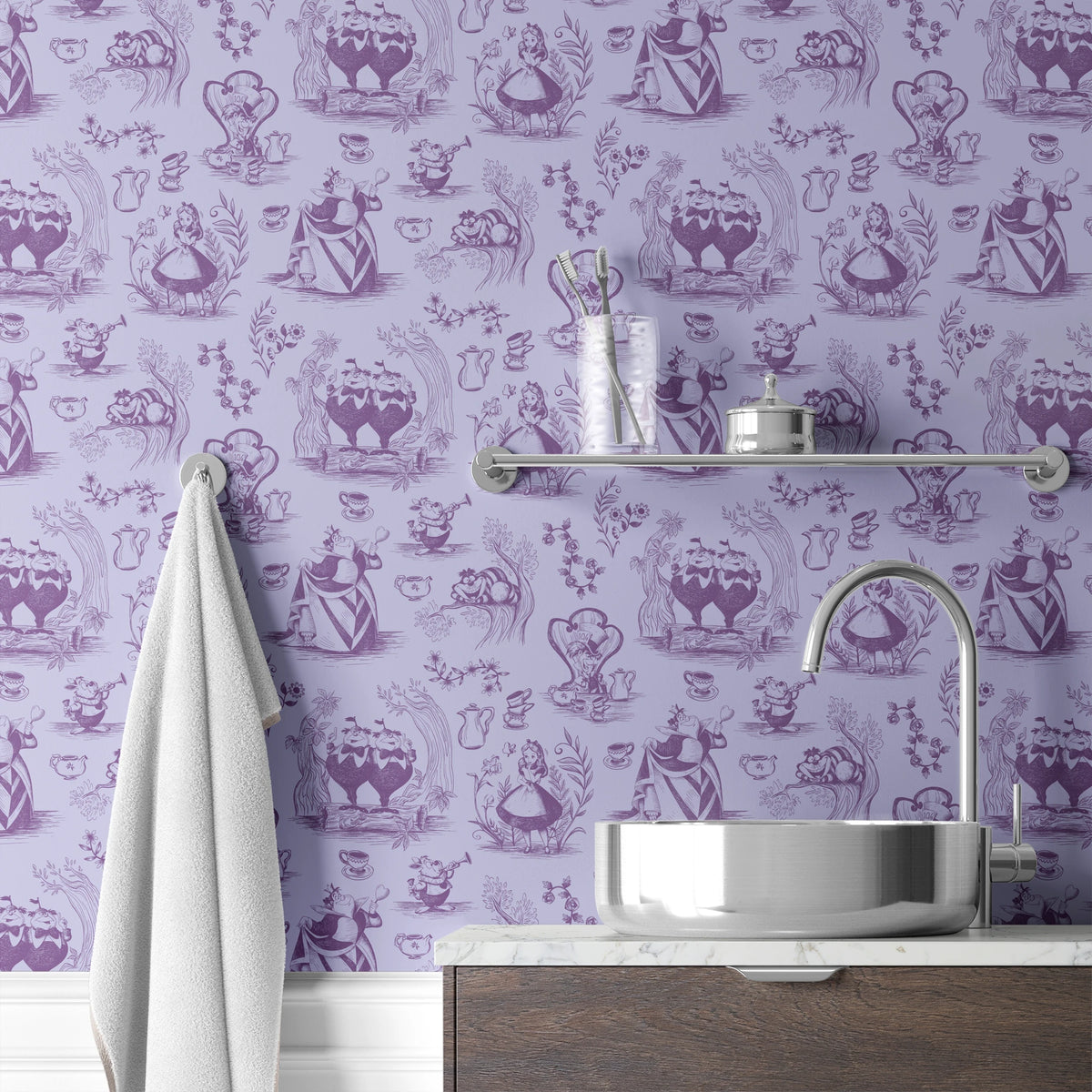Disney Alice in Wonderland  Curiouser and Curiouser on Purple Wallpaper