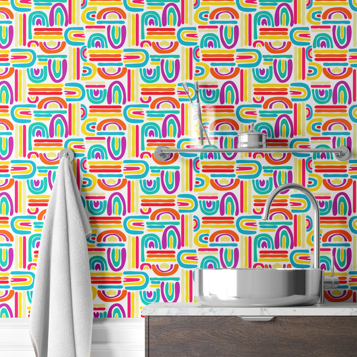 Hasbro Play-Doh Rainbow Arch on White Wallpaper