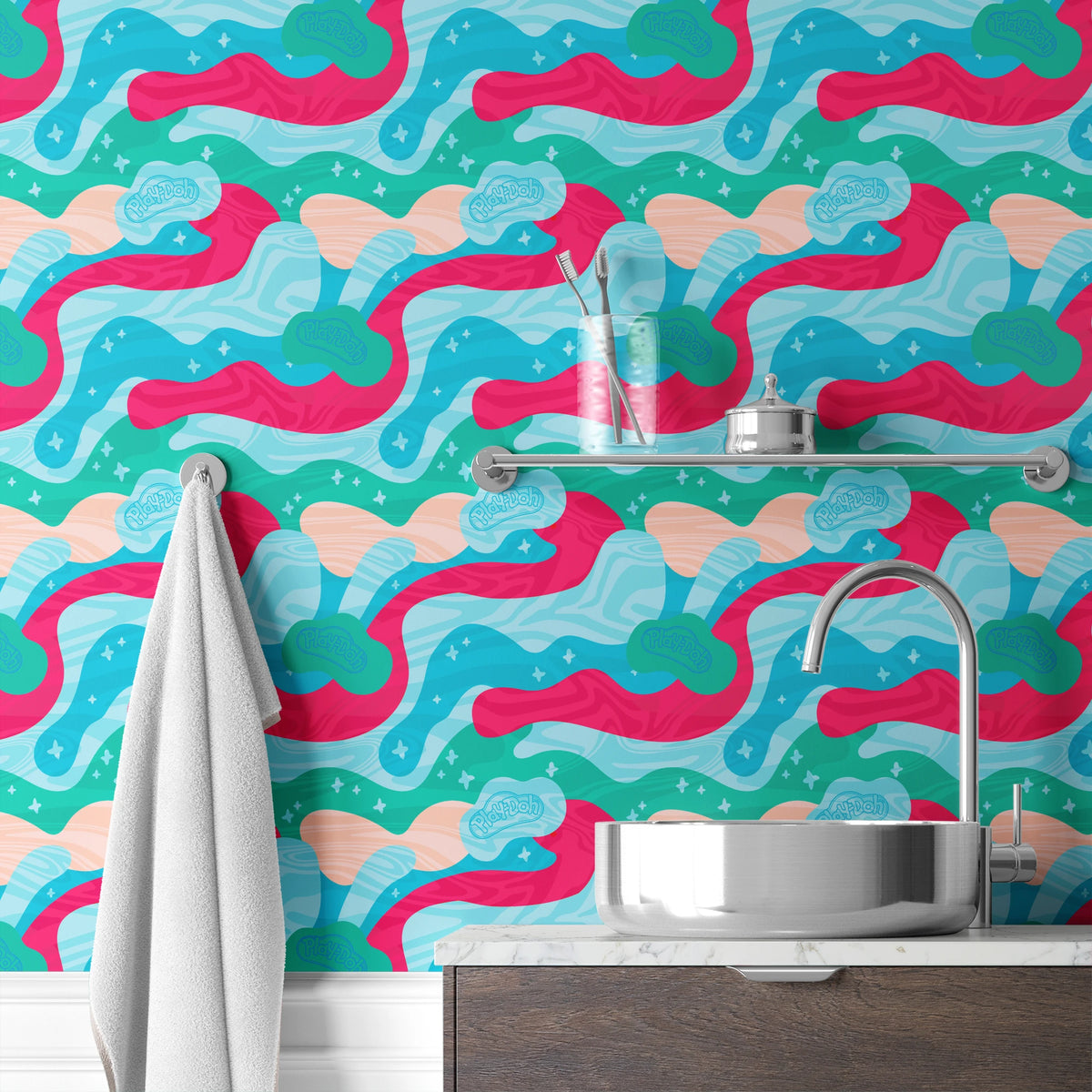Hasbro Play-Doh Retro Clouds in Blue Wallpaper
