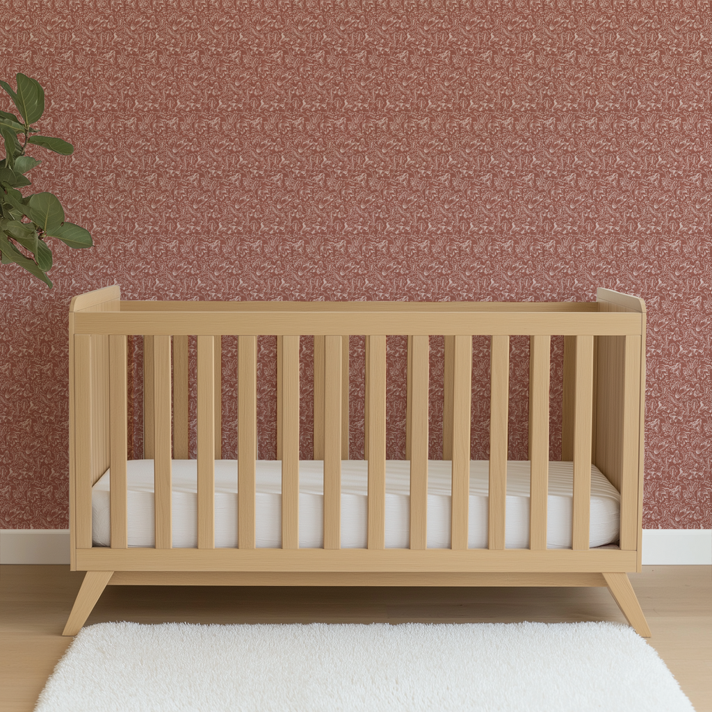 Rust Color Crib Gentle Blooms on Rust | Peel & Stick Wallpaper