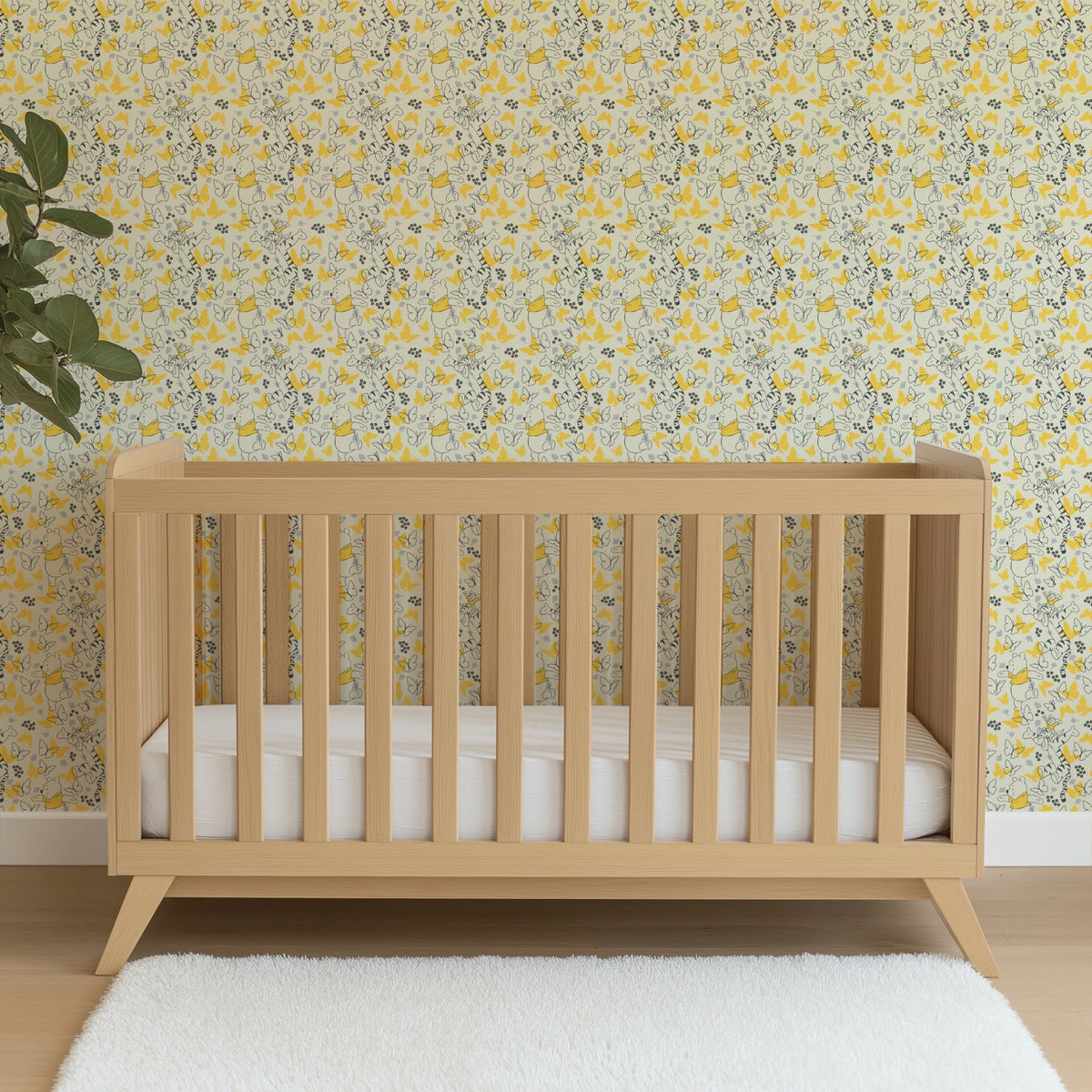 Disney Winnie the Pooh Butterflies and Florals Yellow Wallpaper