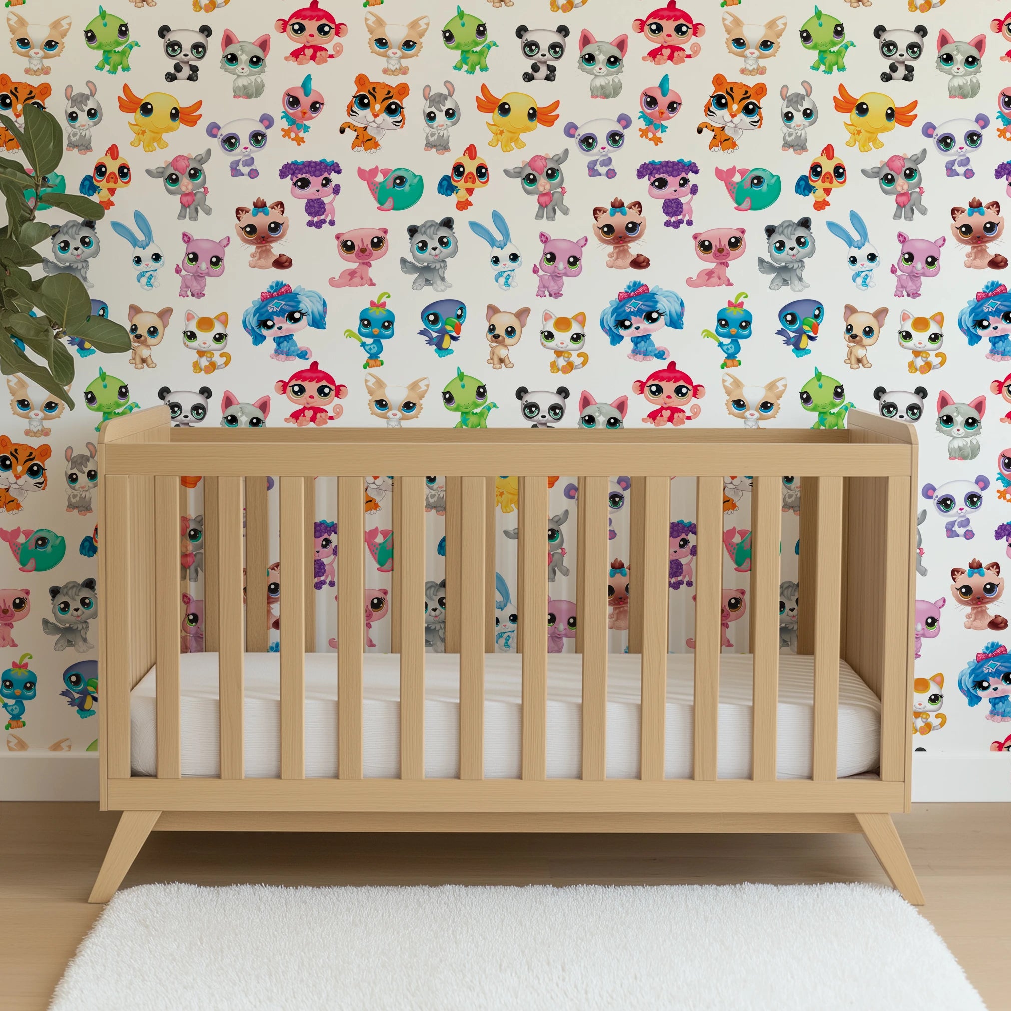 Hasbro Littliest Pet Shop Character Collage on White Wallpaper