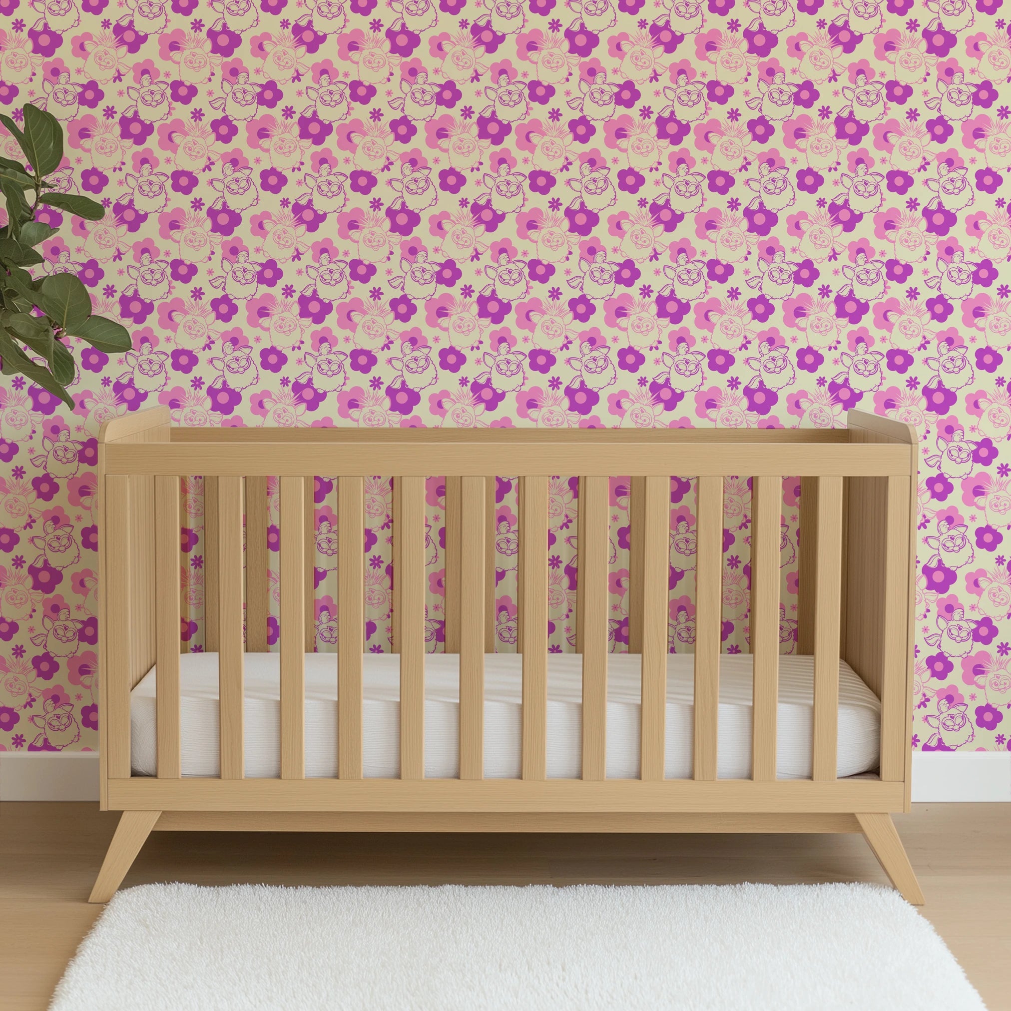 Hasbro Furby Flower Power on Purple Wallpaper